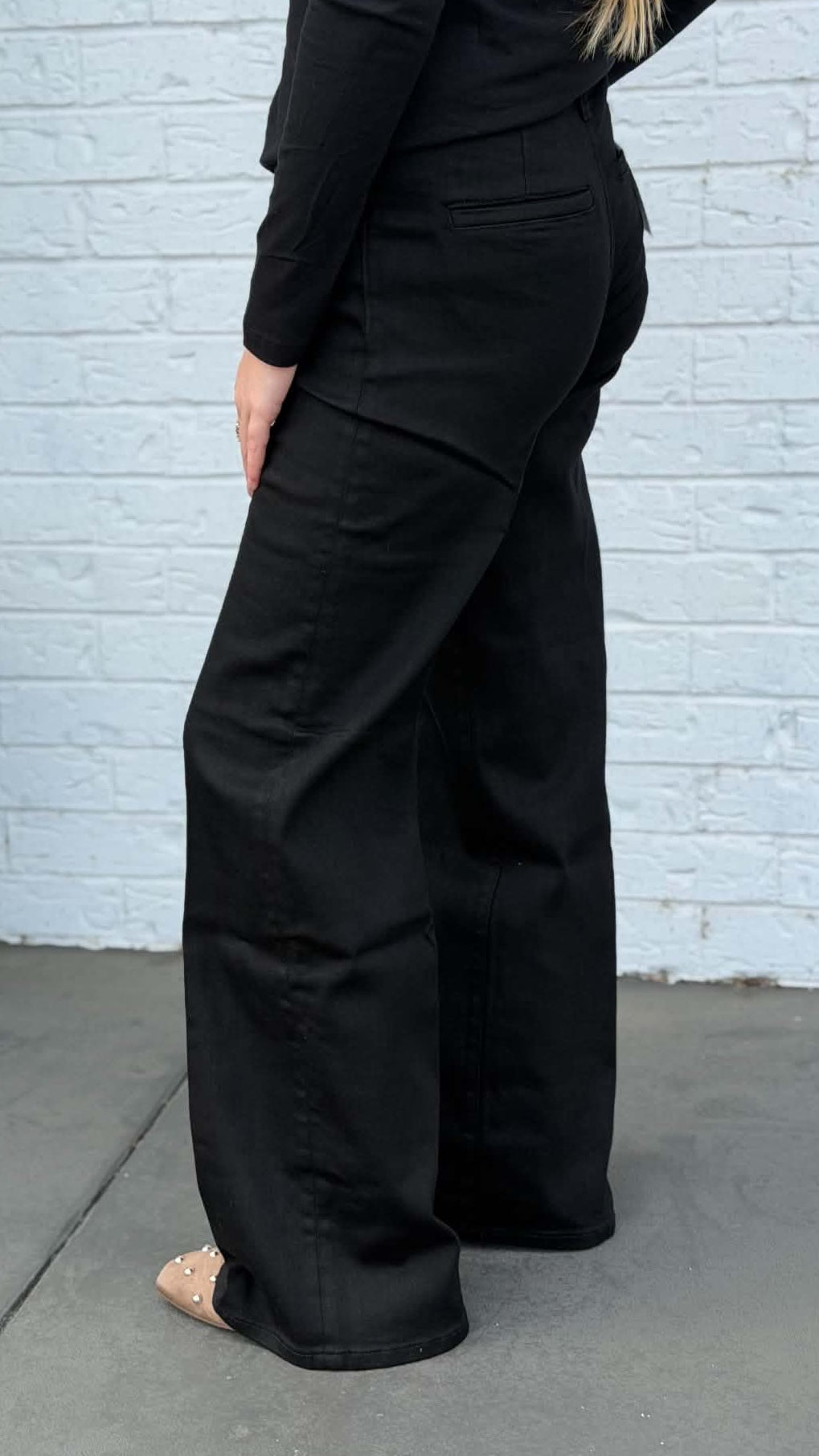 Flying Monkey High Rise Trouser Black Wide Leg F6402