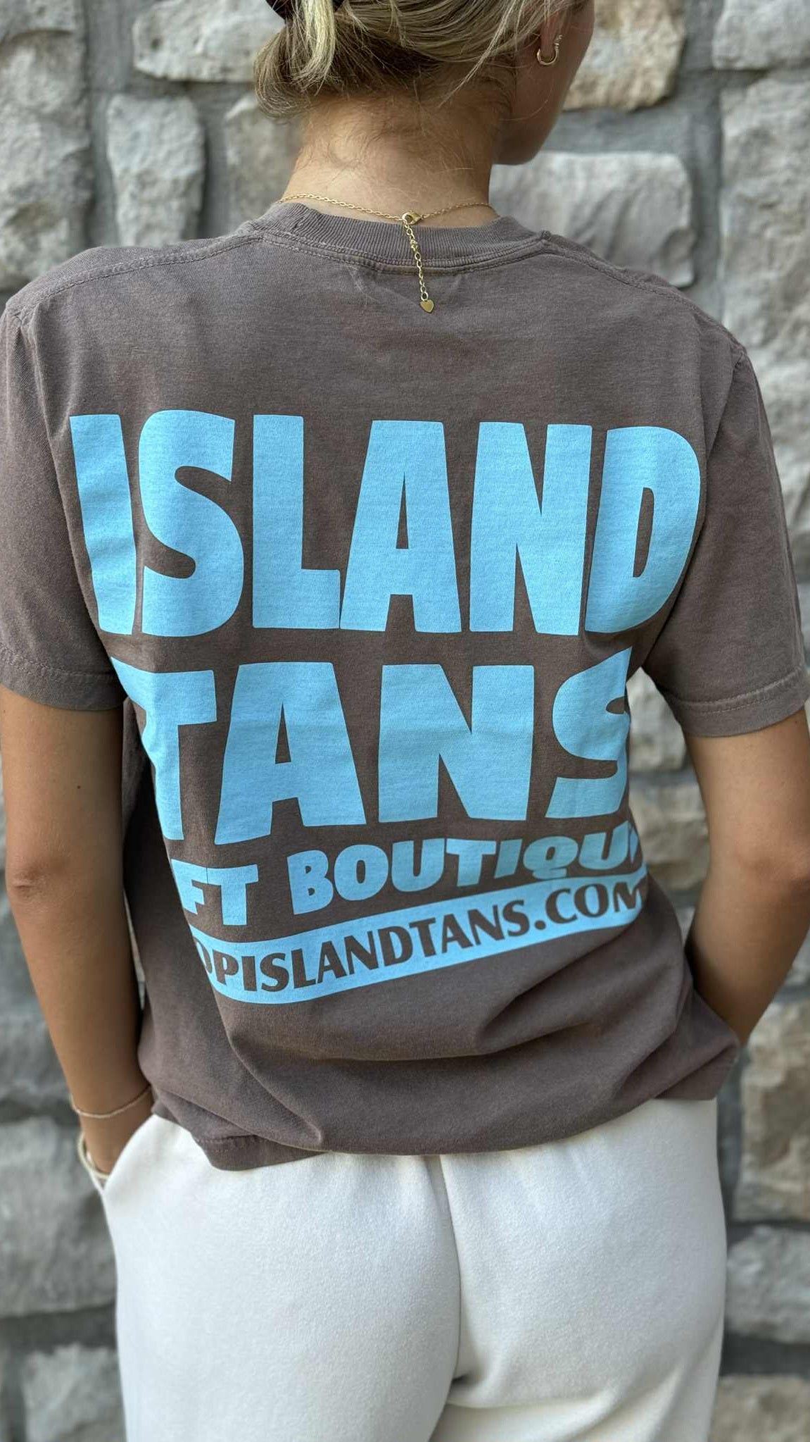Island Tans Logo Tee- Espresso with Blue