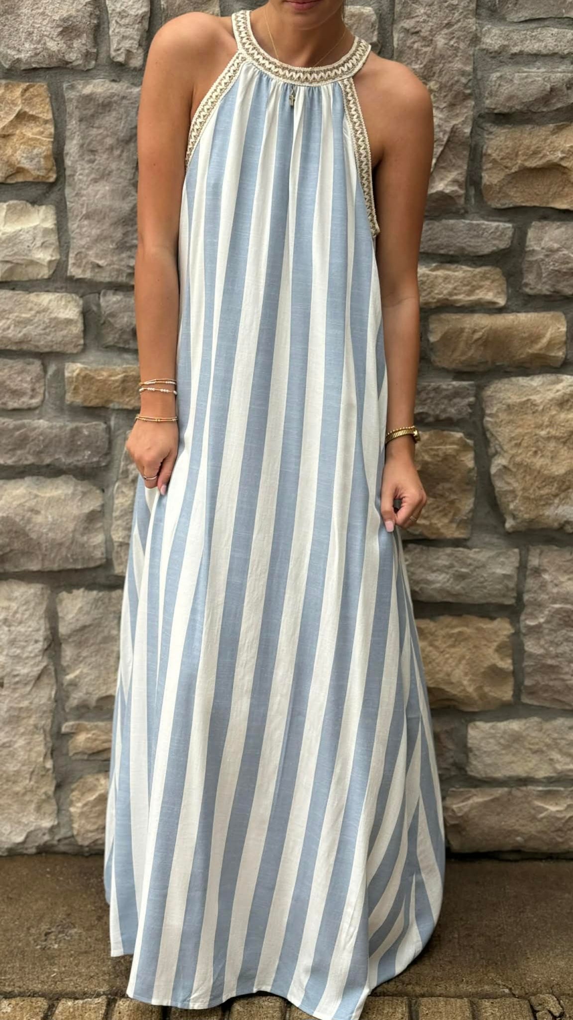 Timeless Trim Halter Maxi Dress with Pockets in 2 Colors