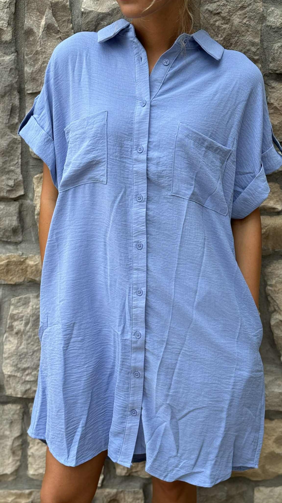 Drop Sleeve Button Up Shirt Dress in 6 Colors
