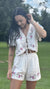 Floral Embroidery Dropped Blouse and Short Set