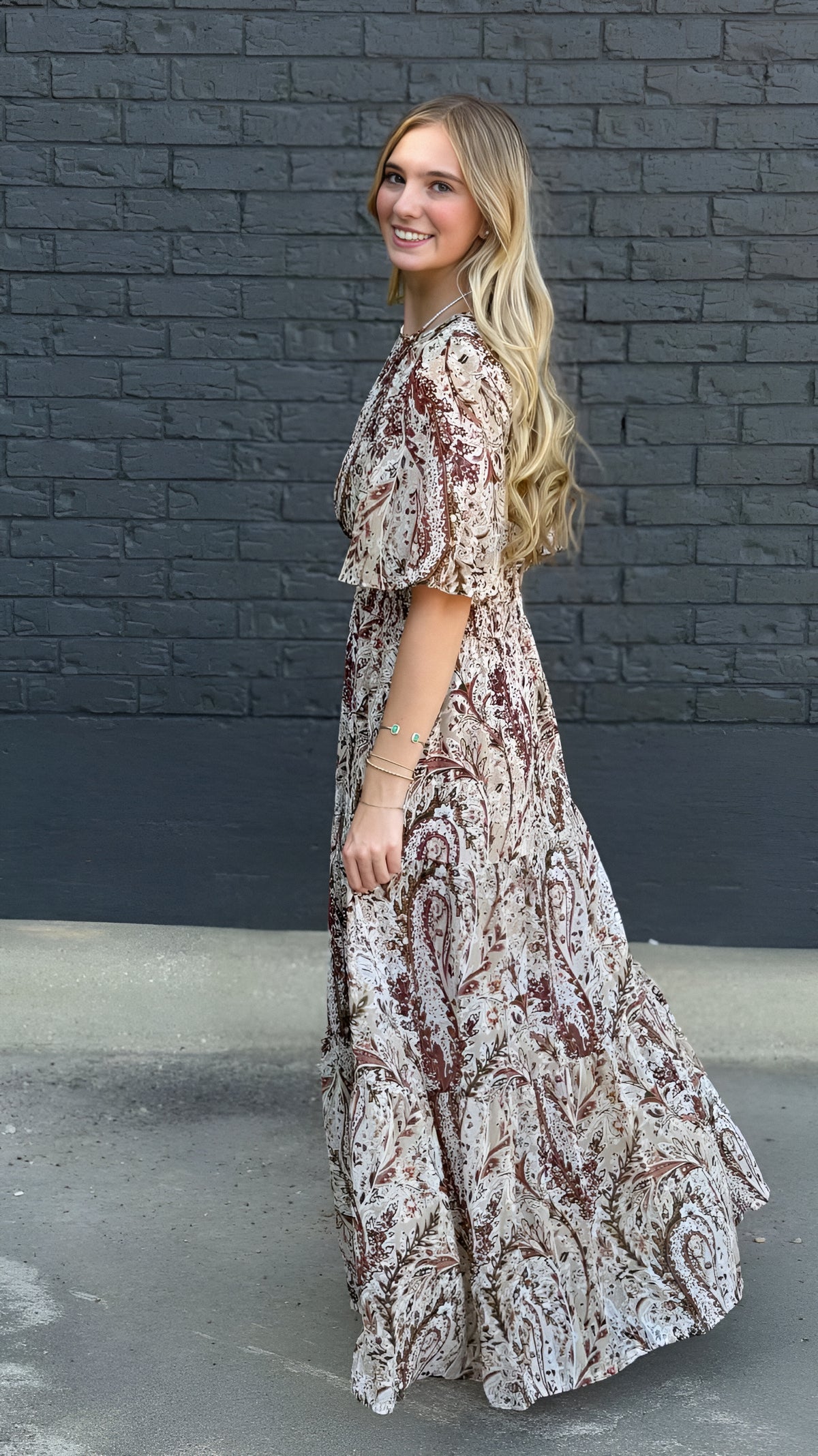 Autumn Slendor Paisley Tiered Maxi Dress in 2 Colors
