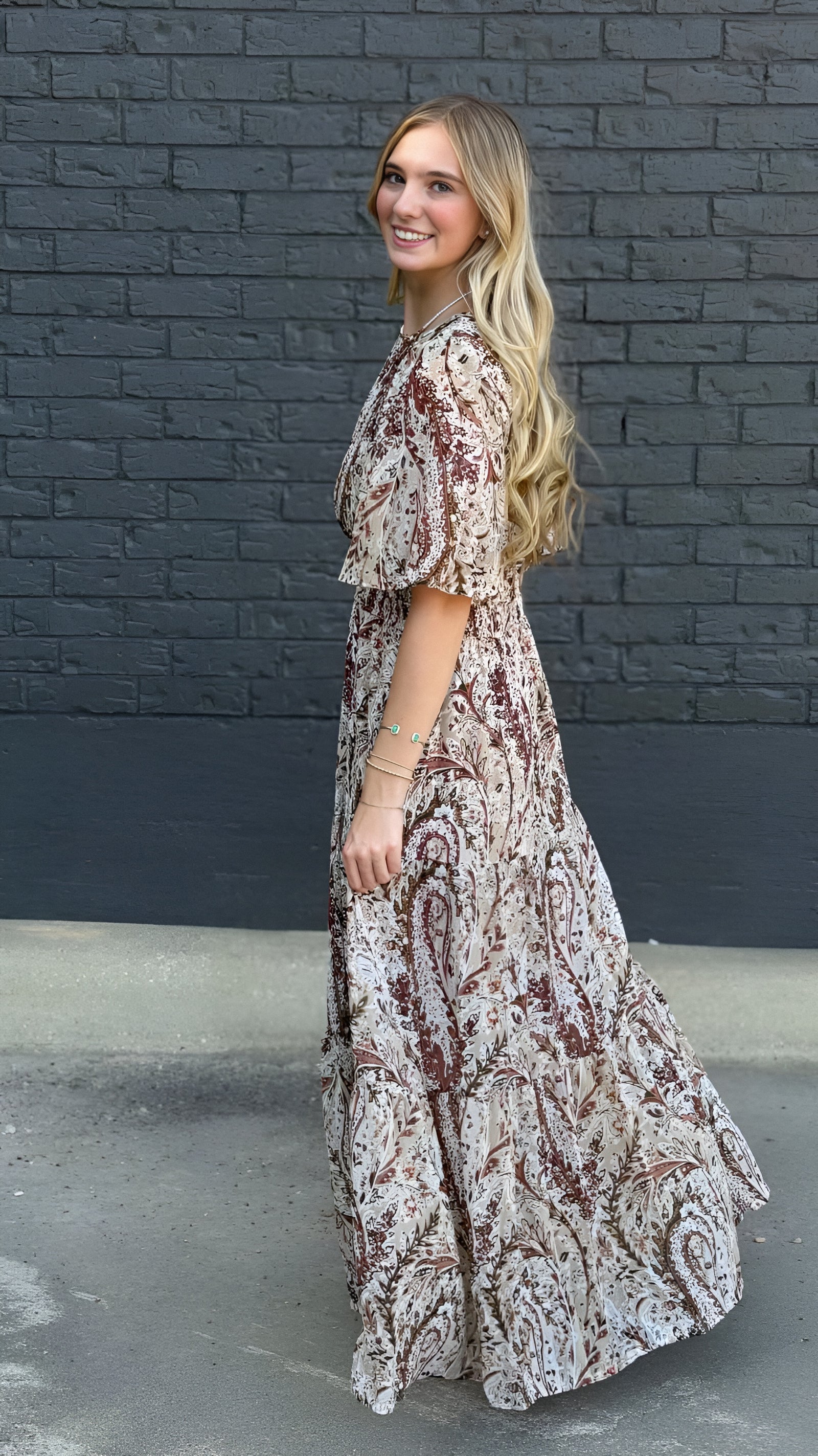 Autumn Slendor Paisley Tiered Maxi Dress in 2 Colors