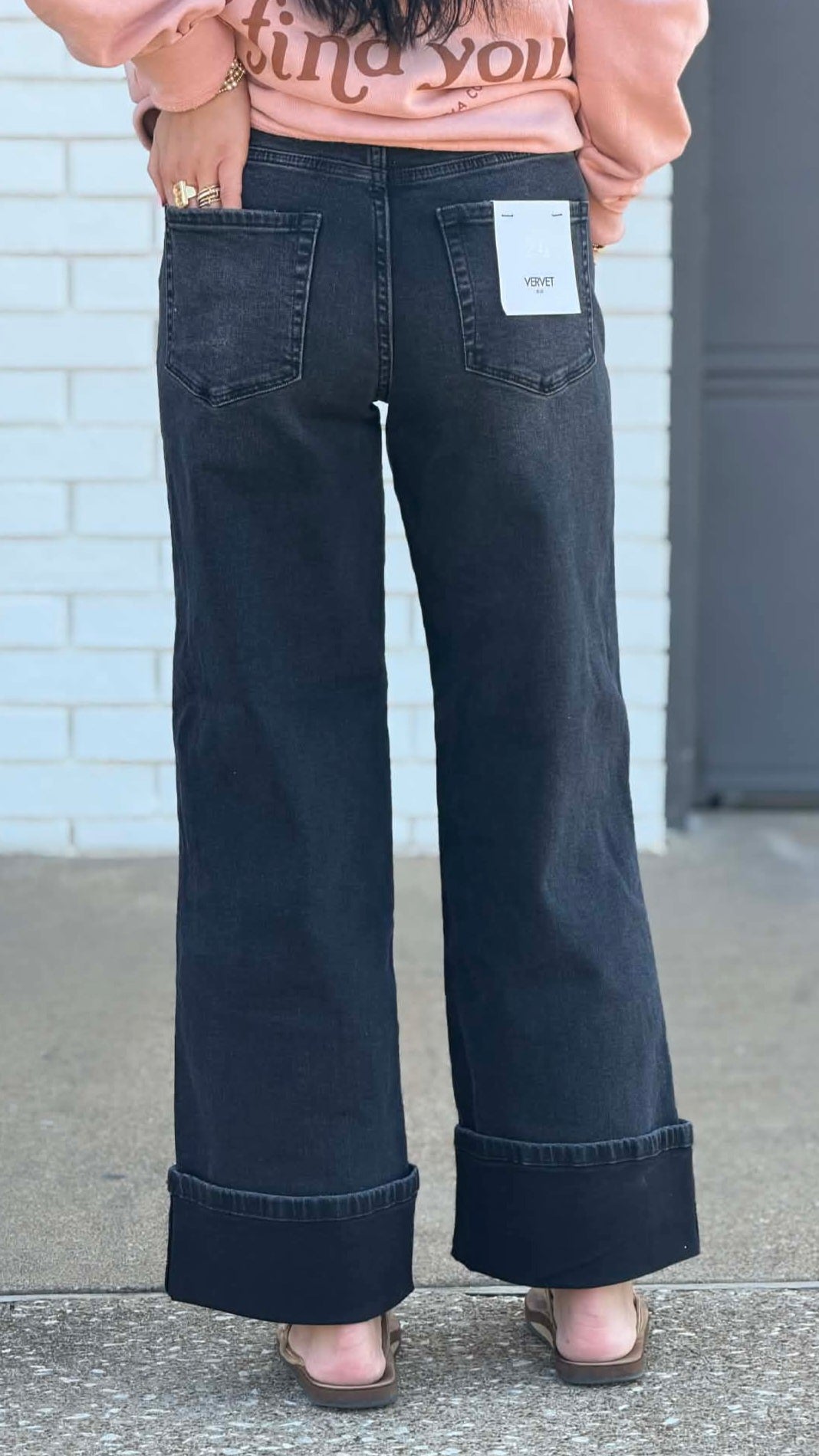Vervet Kris Super High Rise Cuffed Baggy Wide Leg Jean T6515 Black