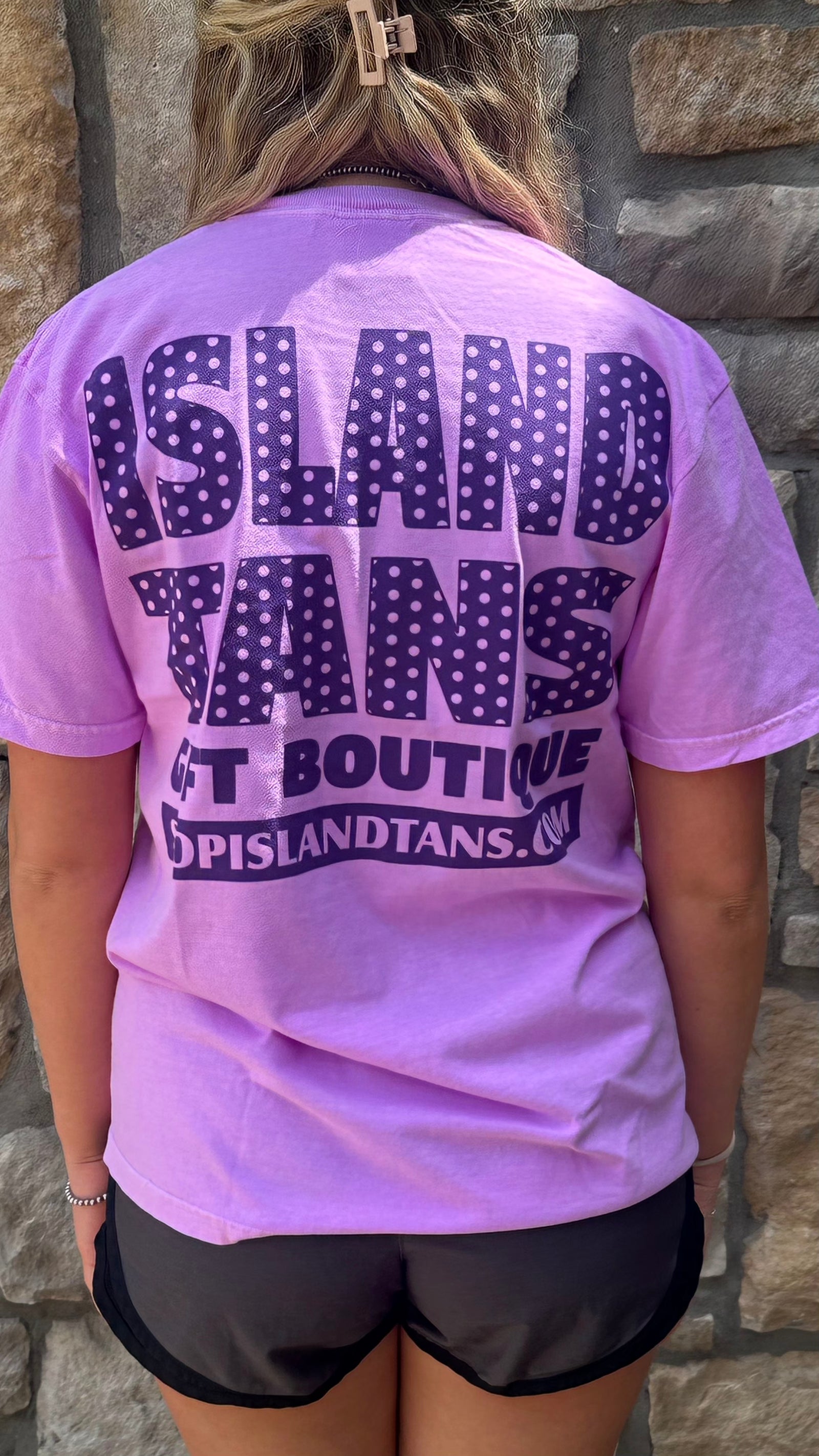 Island Tans Logo Tee- Violet with Purple (Polka Dots)