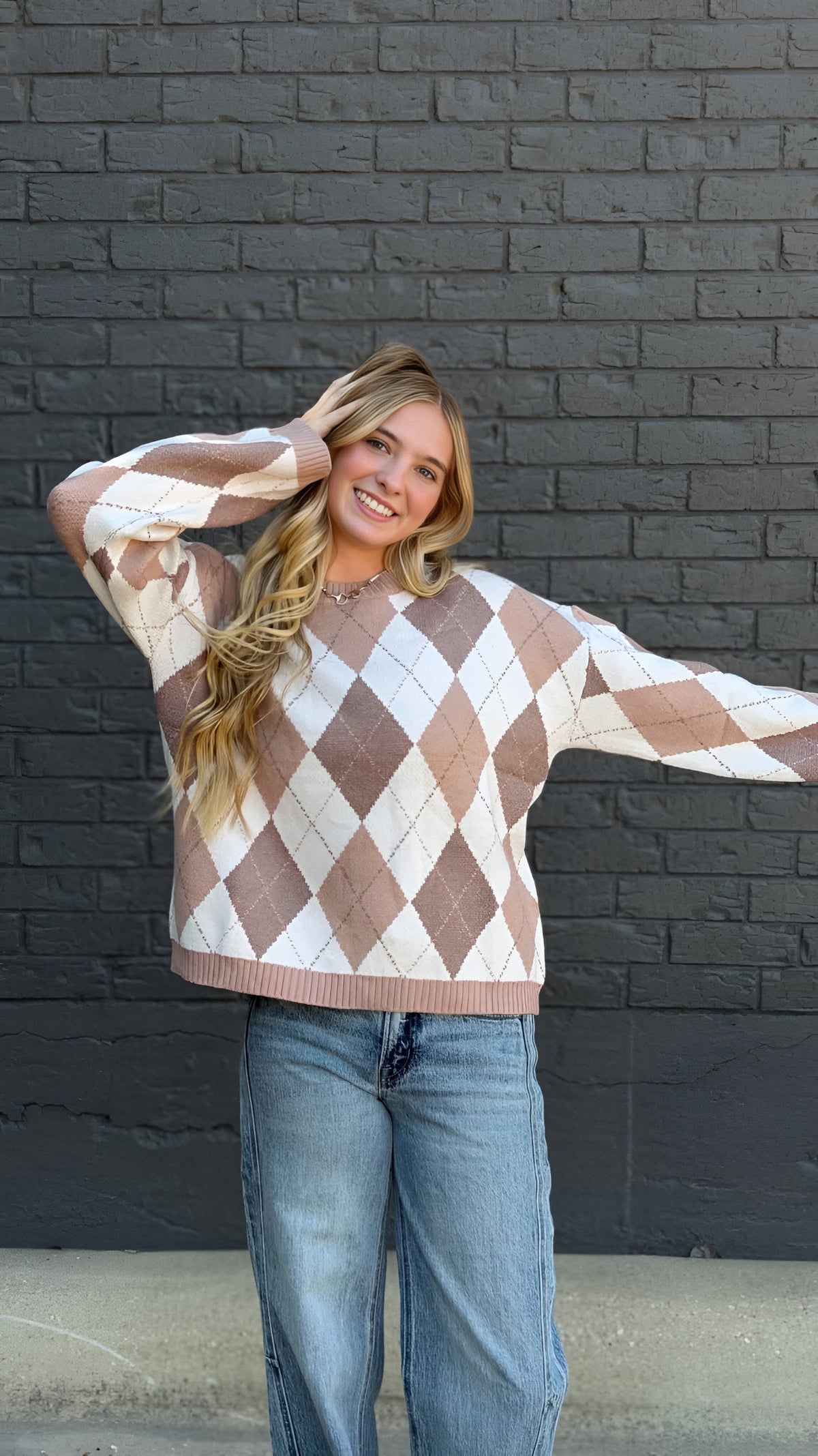 Classic Comfort Argyle Knit Sweater in 2 Colors