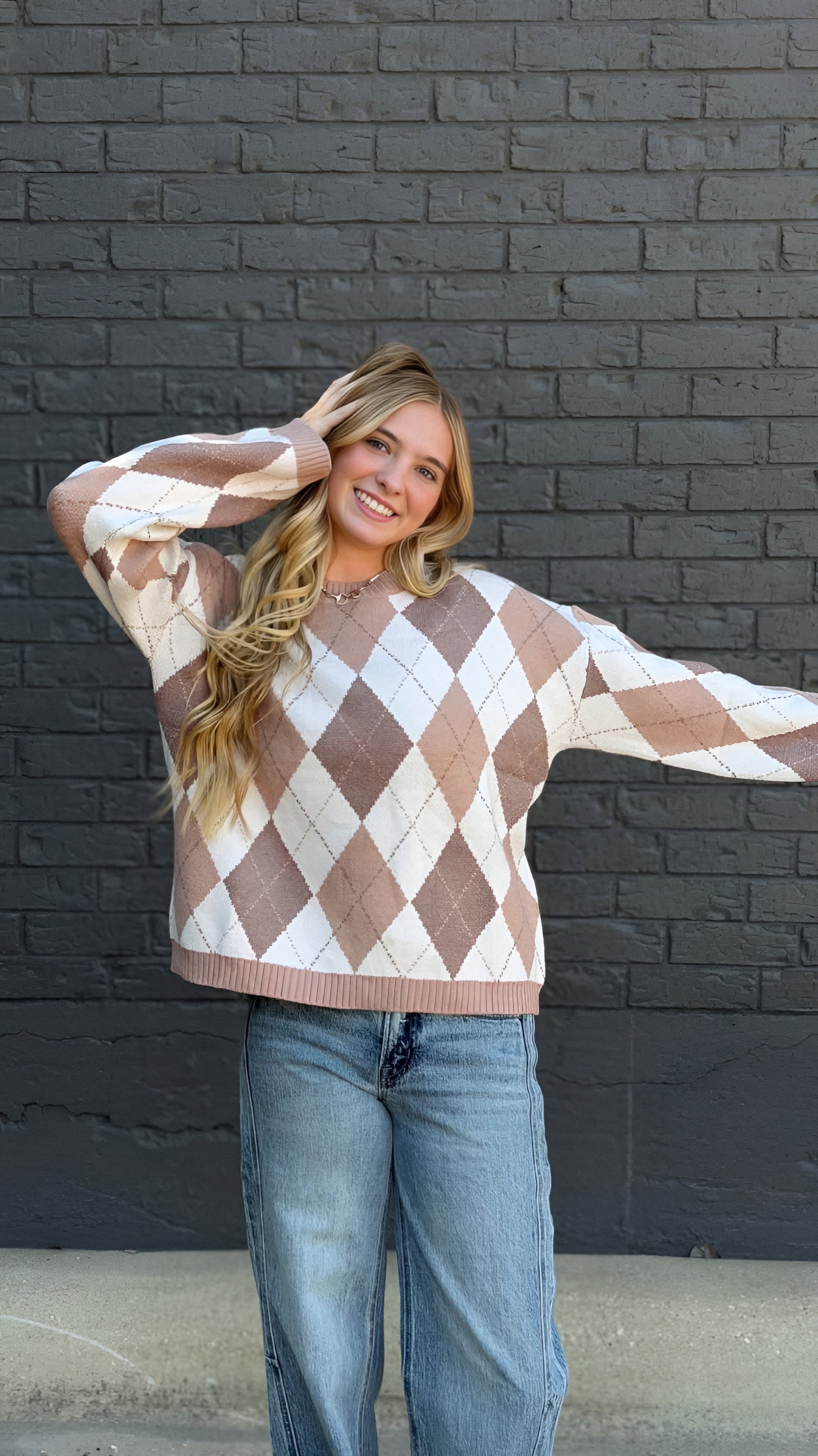Classic Comfort Argyle Knit Sweater in 2 Colors