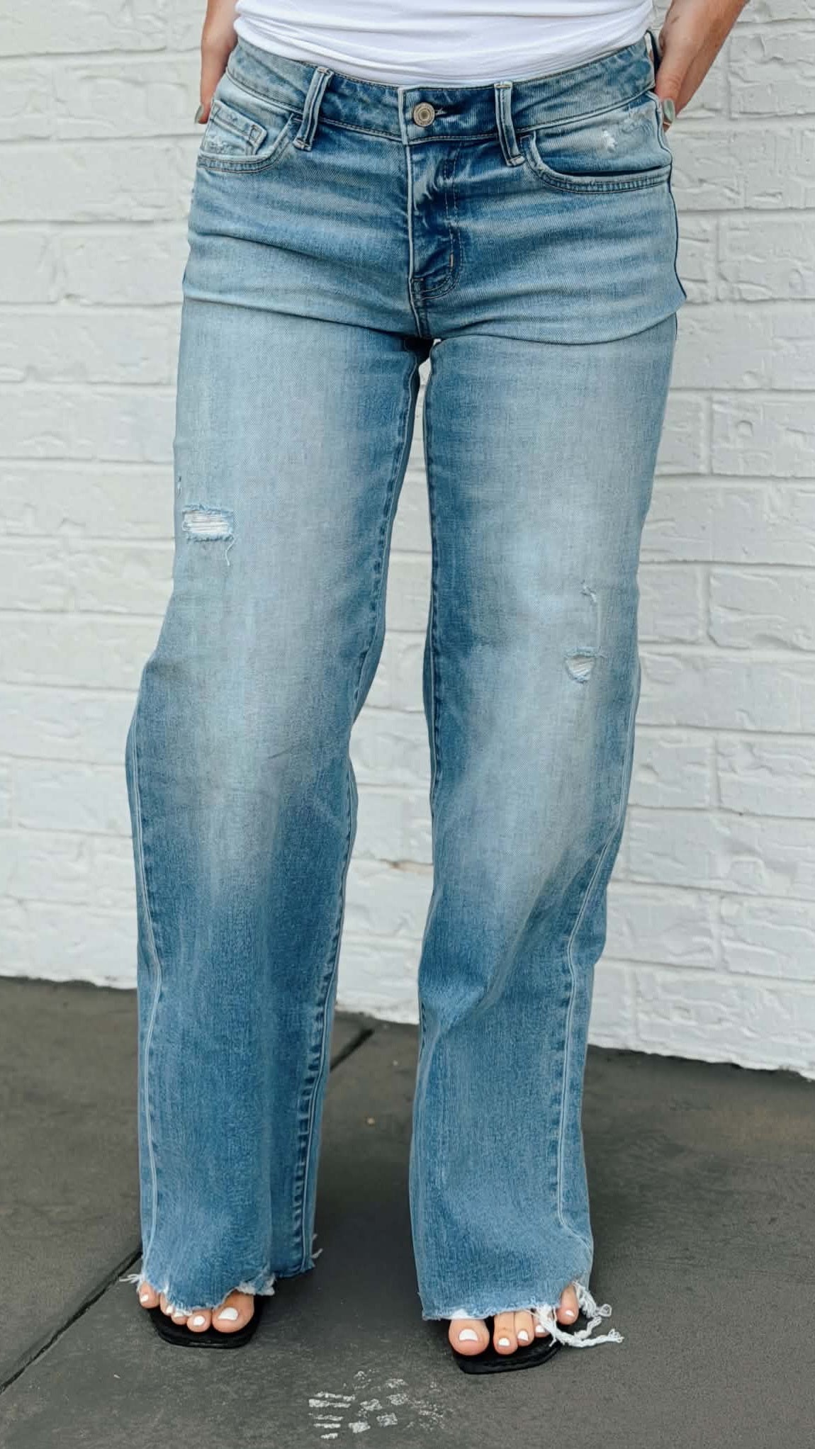 Vervet Low Rise Distressed Wide Leg with Flare T7473