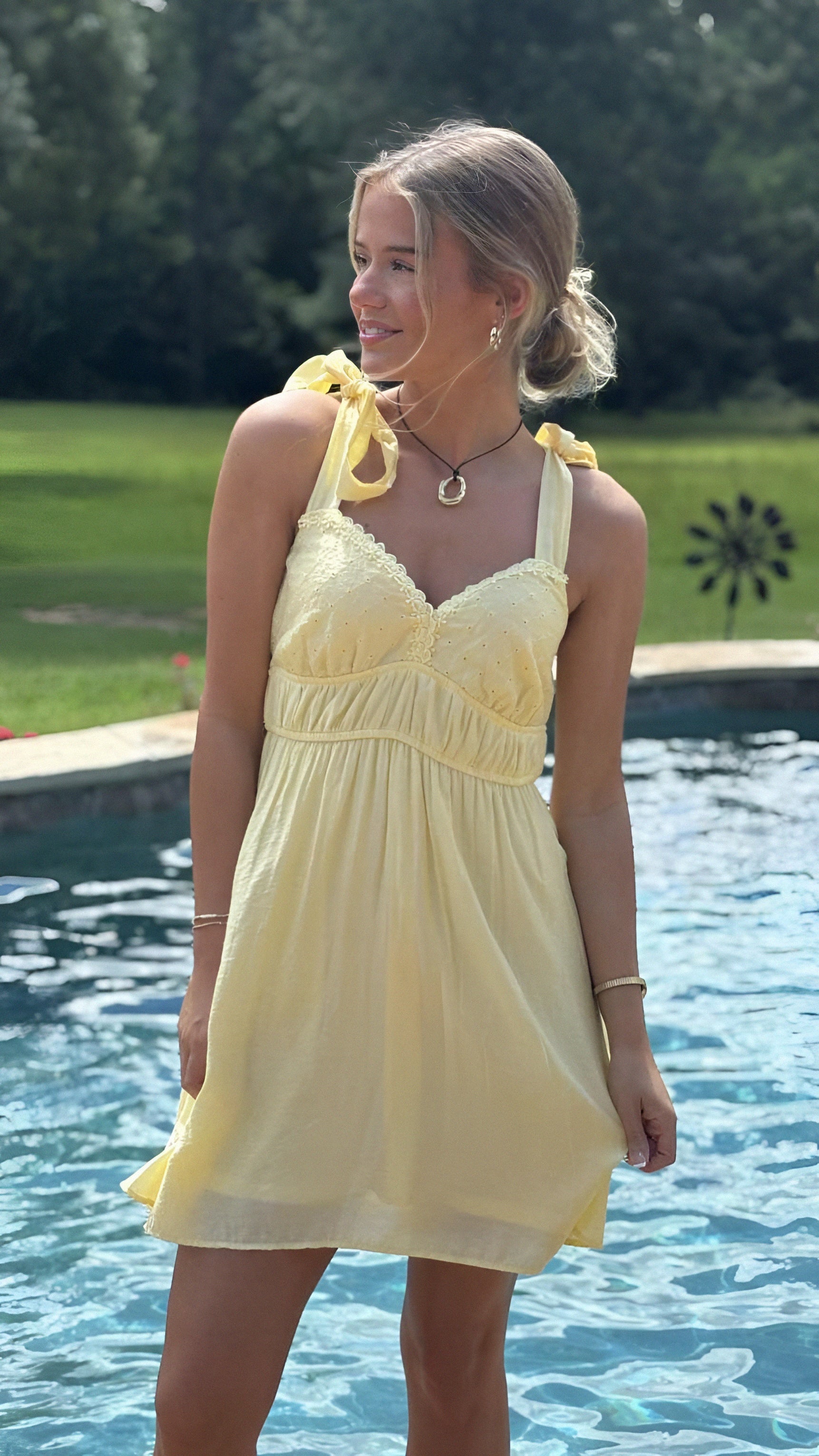Eyelet Lace Trim Mini Dress in 2 Colors