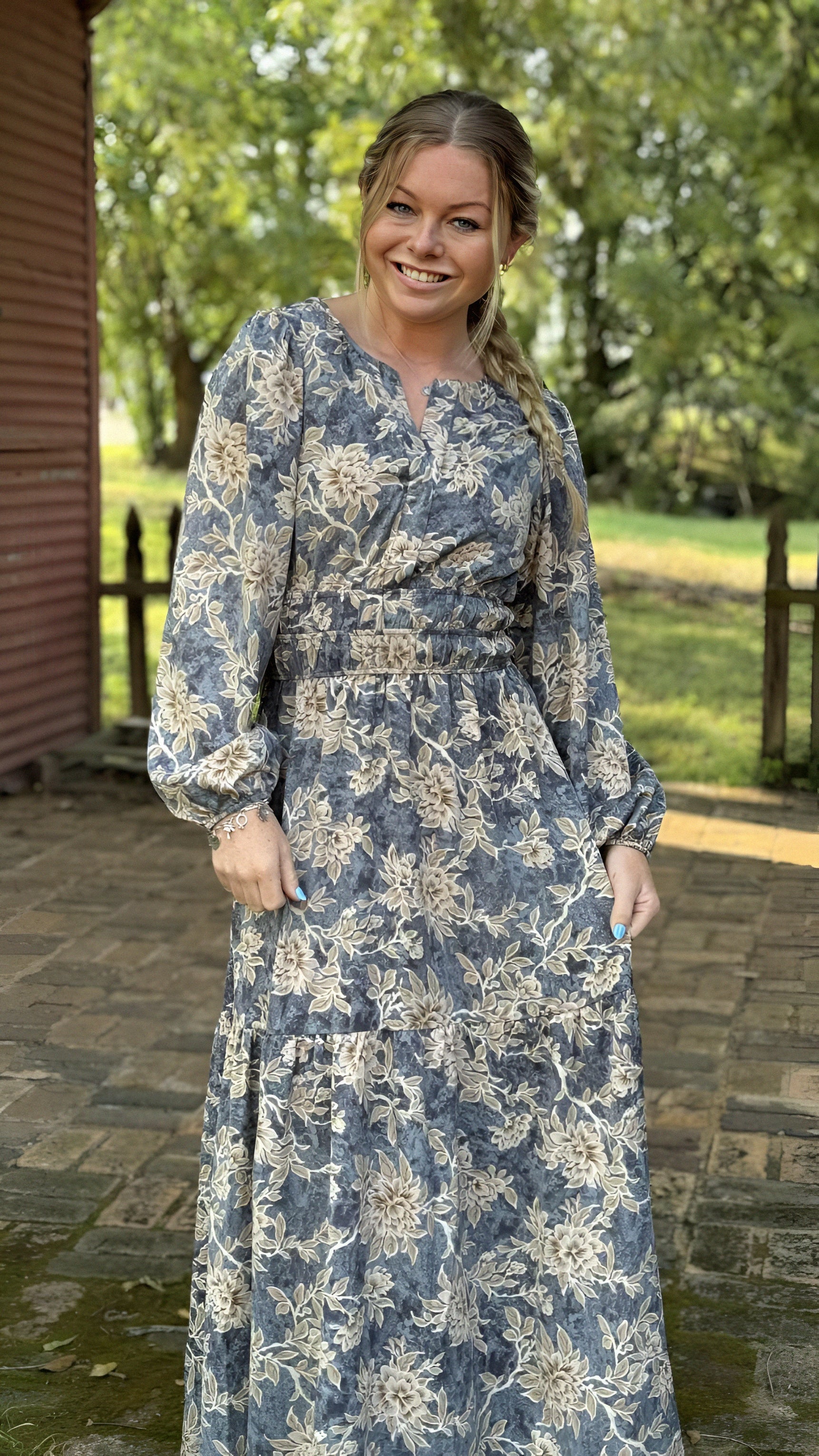 Long Sleeve Woven Tiered Maxi Dress in 2 Colors