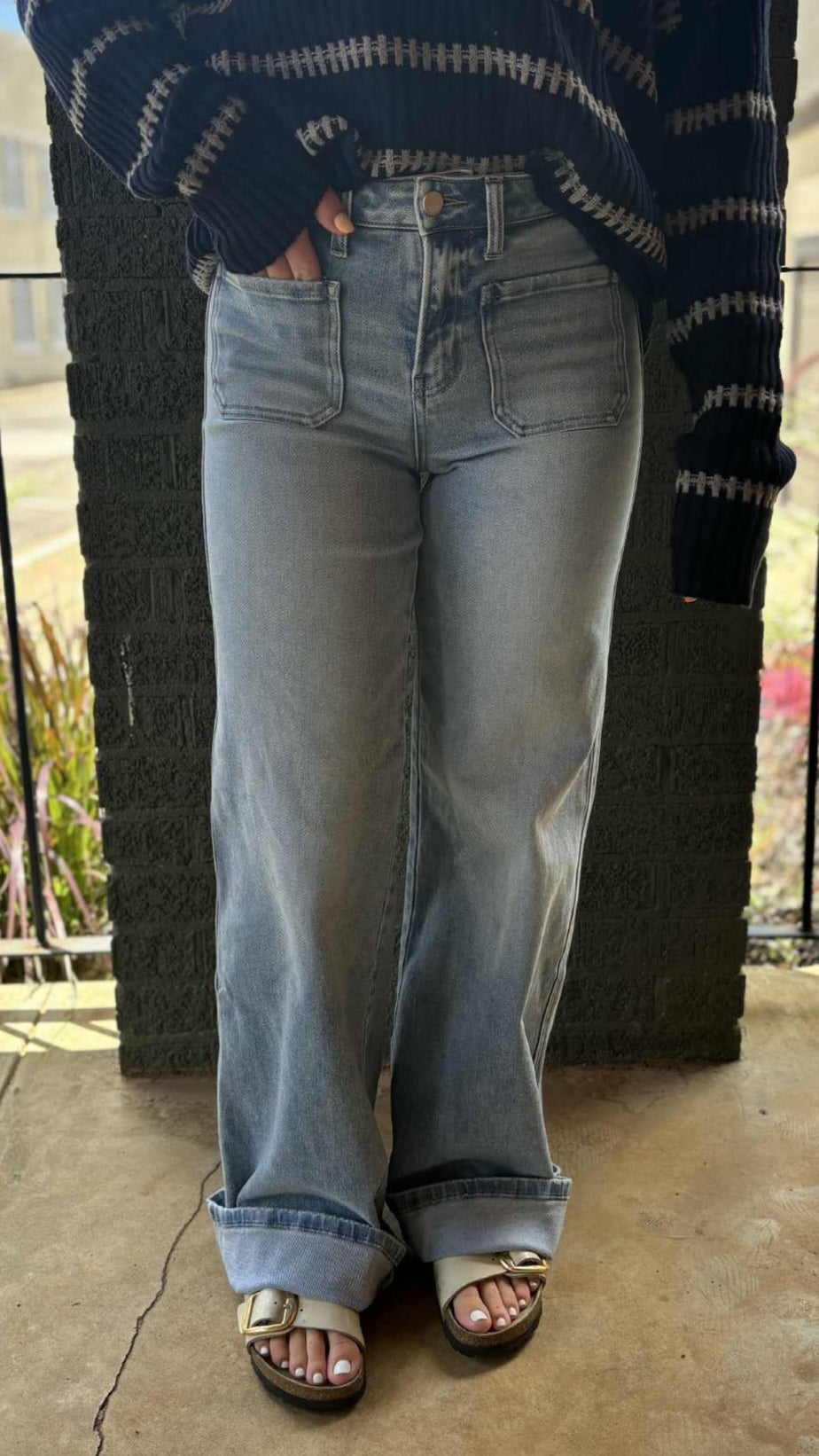 Flying Monkey High Rise Patch Pocket Wide Leg Jean F6058