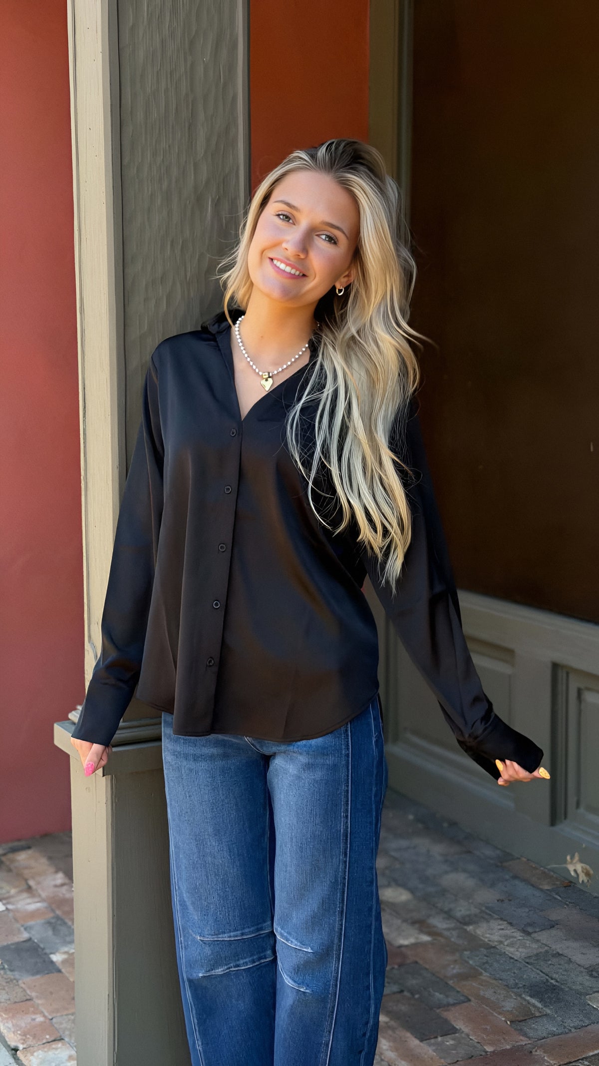 Satin Button Down Top available in 5 Colors