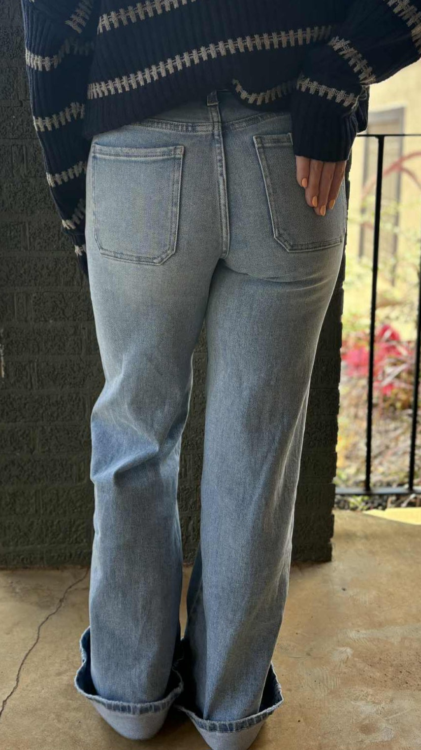 Flying Monkey High Rise Patch Pocket Wide Leg Jean F6058