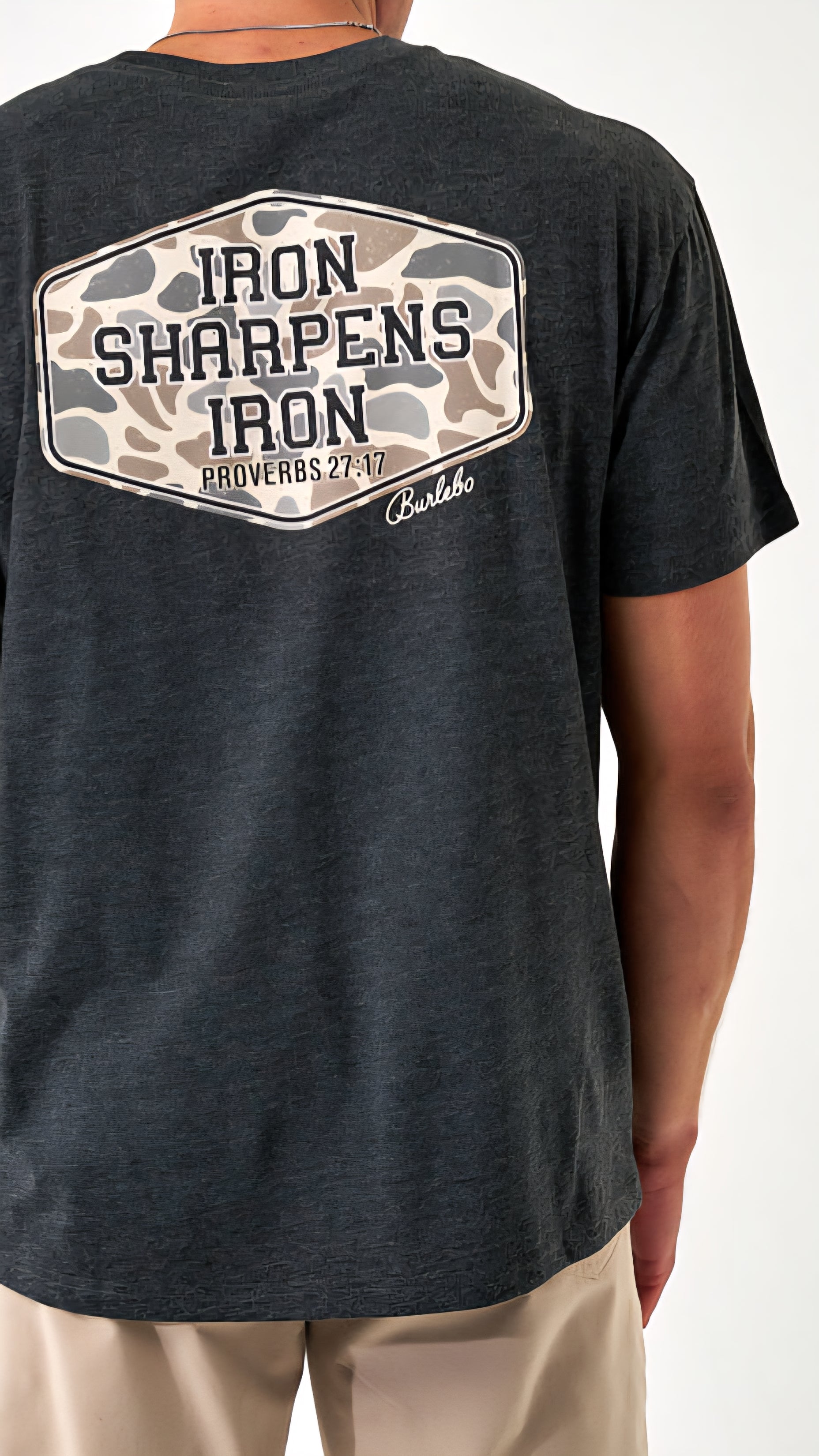 Burlebo Short Sleeve Tee Iron Sharpens Iron on Heather Black