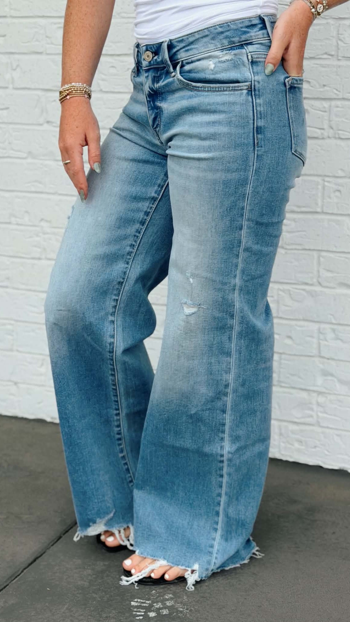 Vervet Low Rise Distressed Wide Leg with Flare T7473