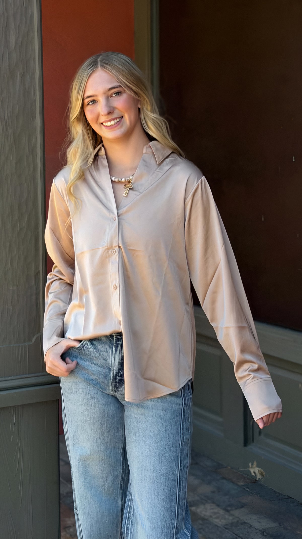 Satin Button Down Top available in 5 Colors