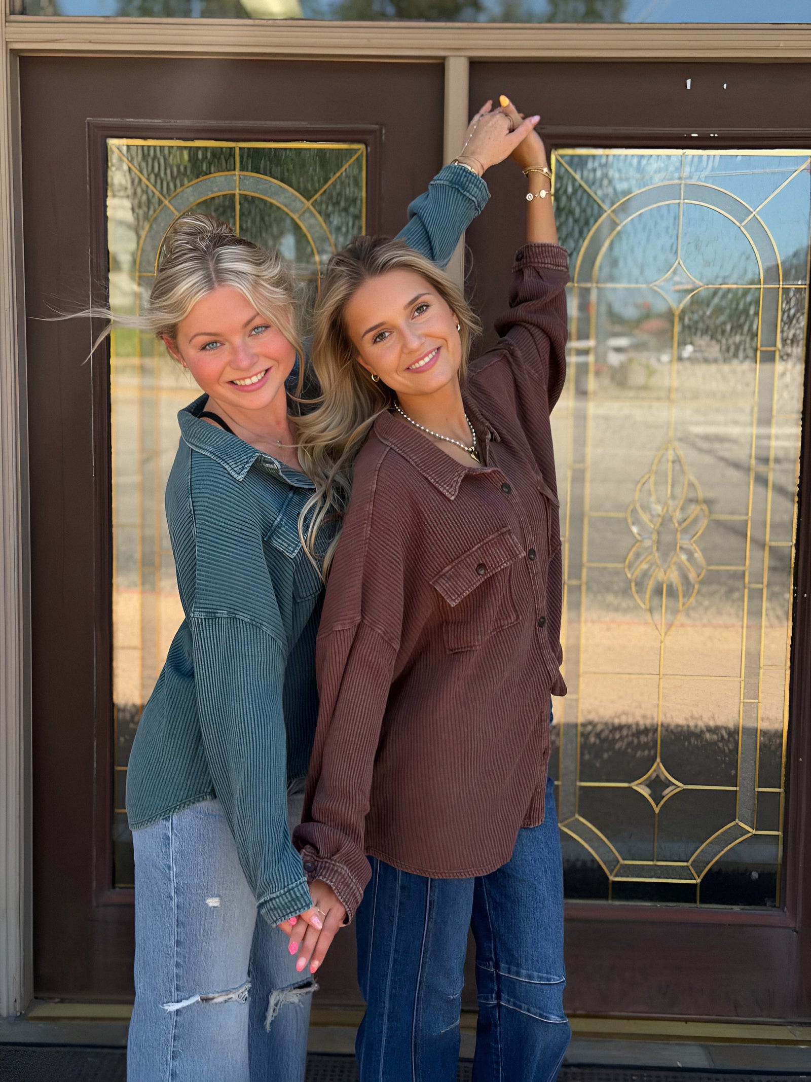 Weekend Wanderer Mineral Wash Waffle Knit Shacket in 2 Colors