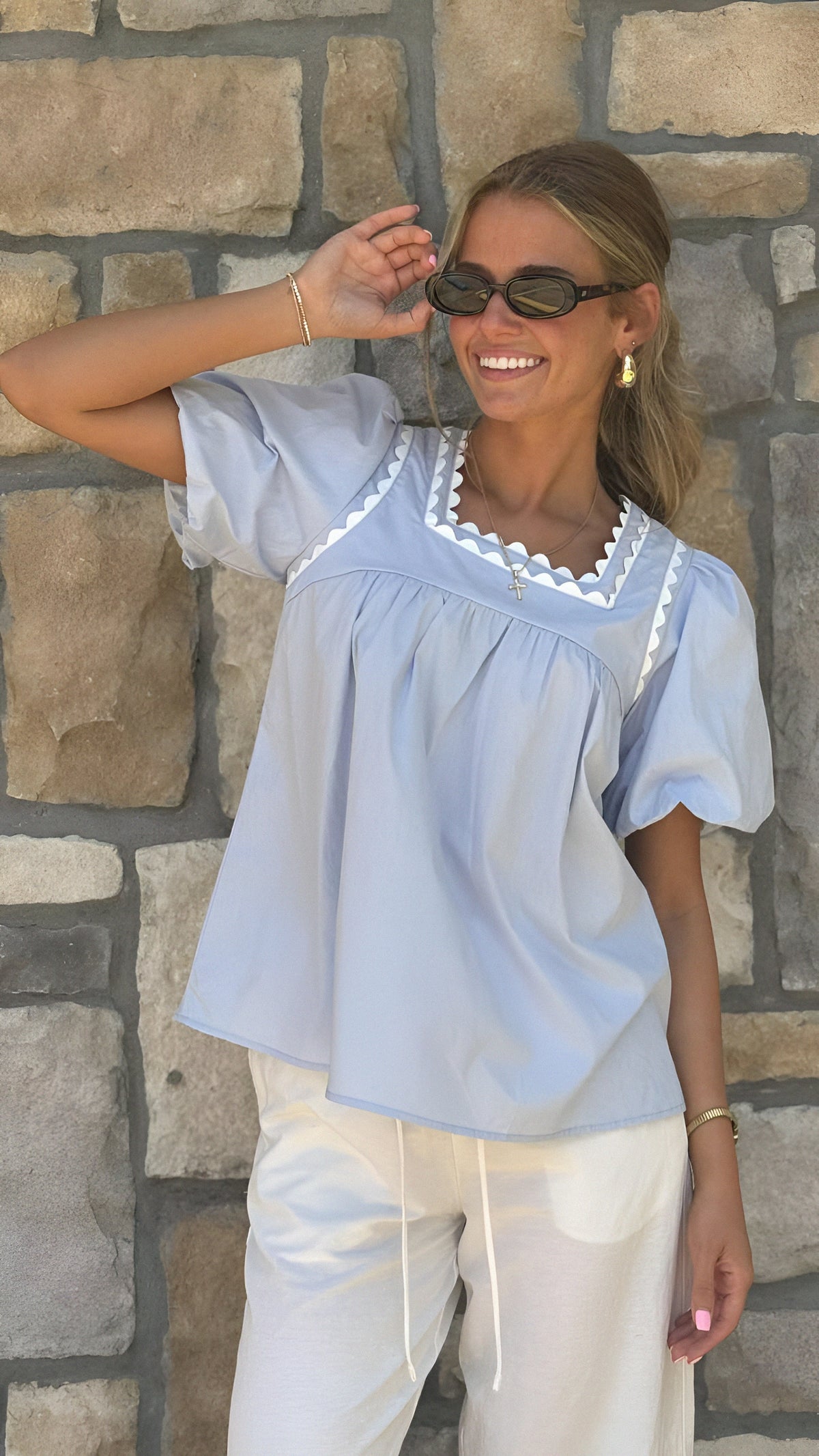 Puff Sleeve Poplin Babydoll with Back Bow