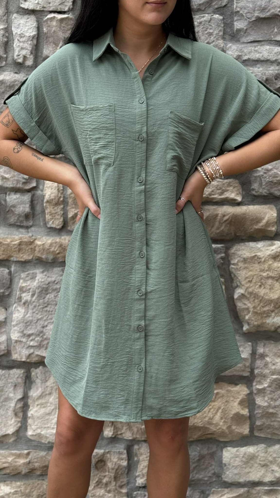 Drop Sleeve Button Up Shirt Dress in 6 Colors