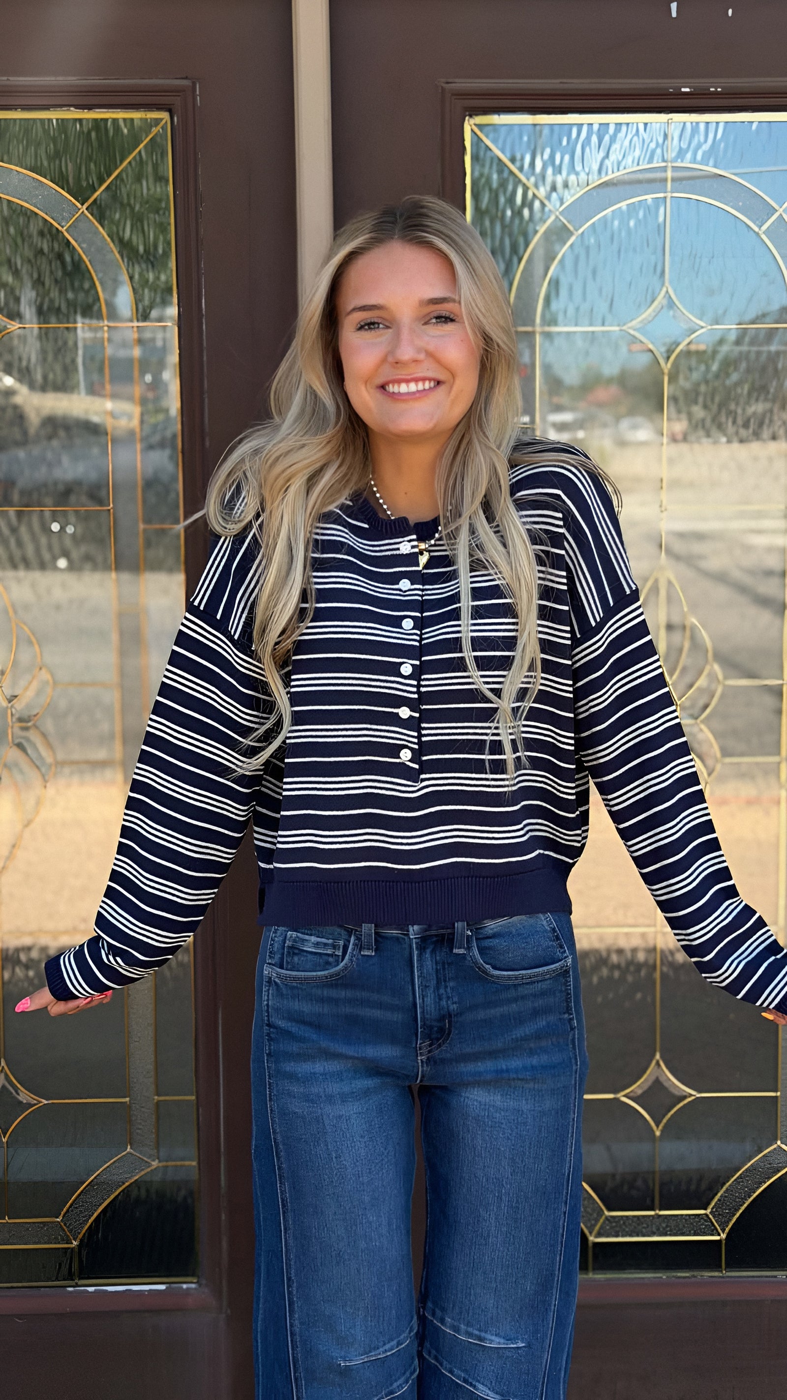Harbor Stripe Henley Sweater Top in 2 Colors