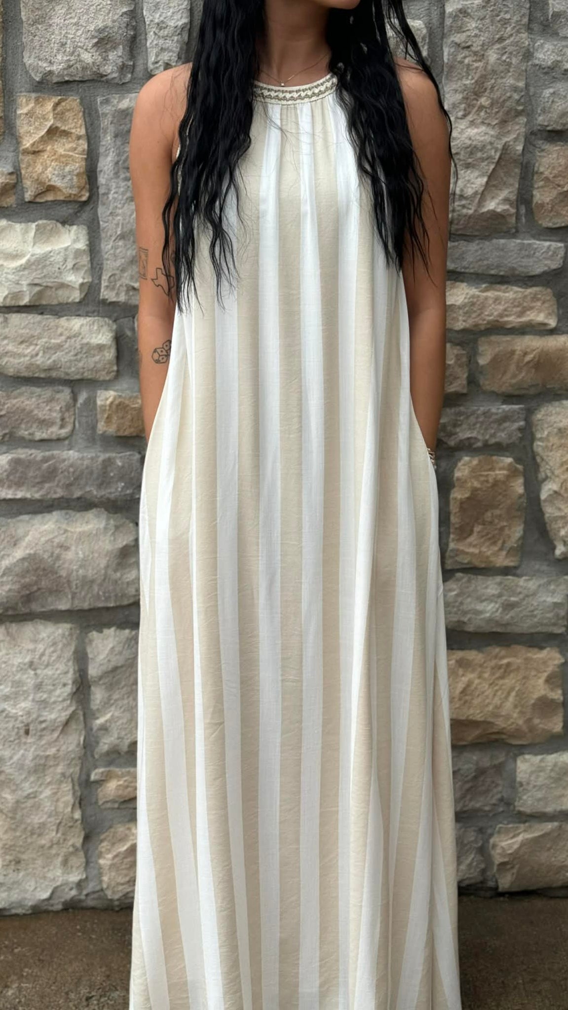 Timeless Trim Halter Maxi Dress with Pockets in 2 Colors