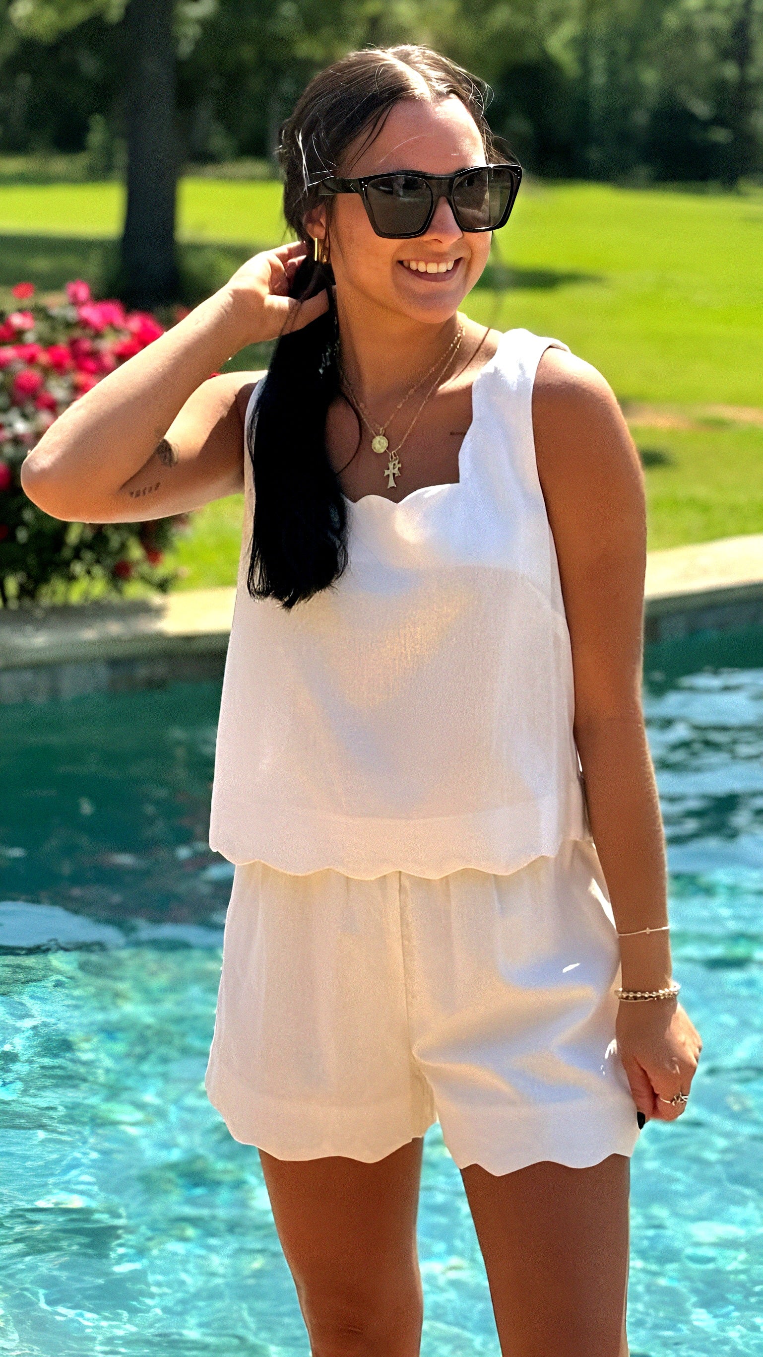 Scallop Trim Sleeveless Short Set in 2 Colors