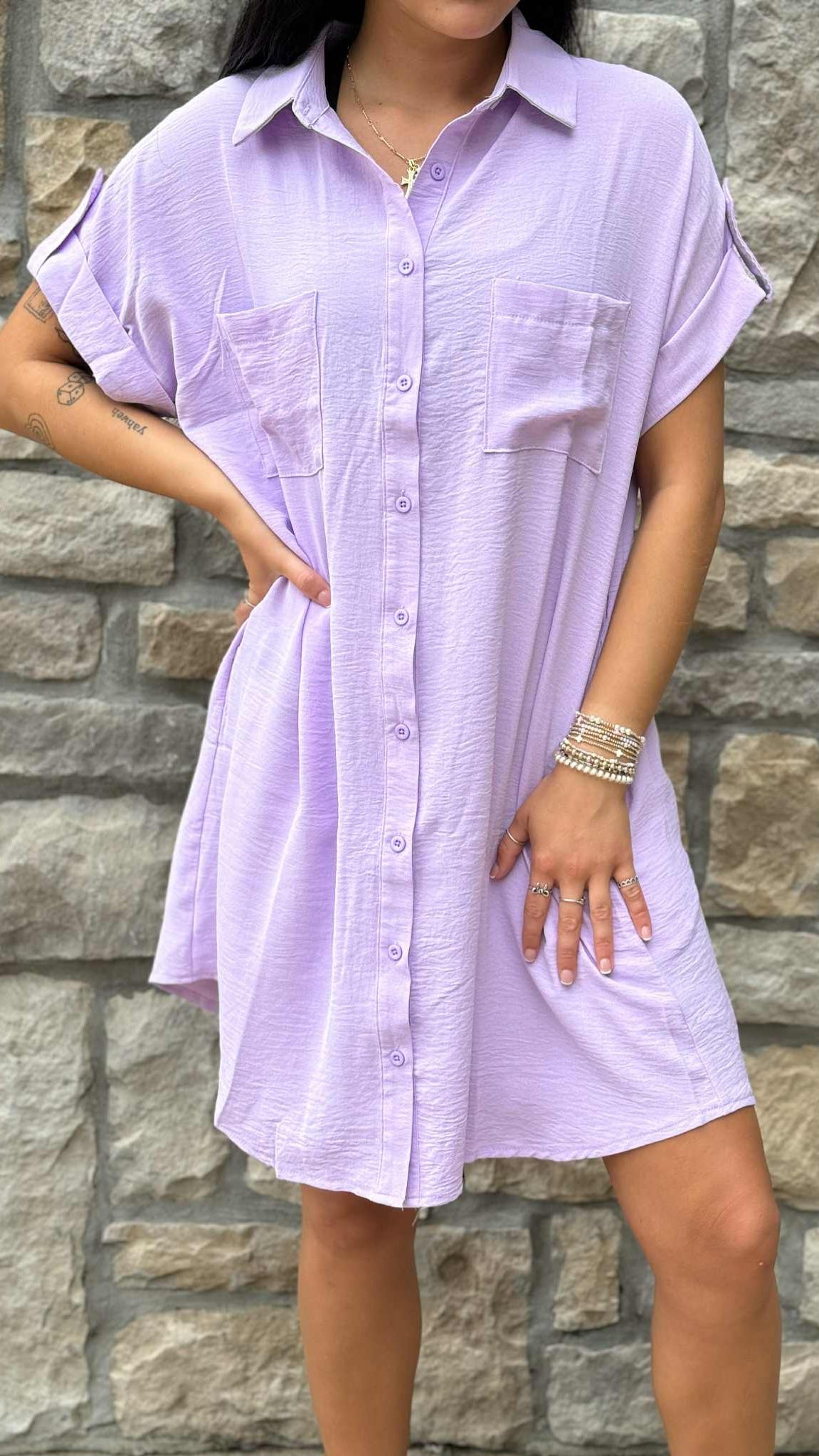 Drop Sleeve Button Up Shirt Dress in 6 Colors