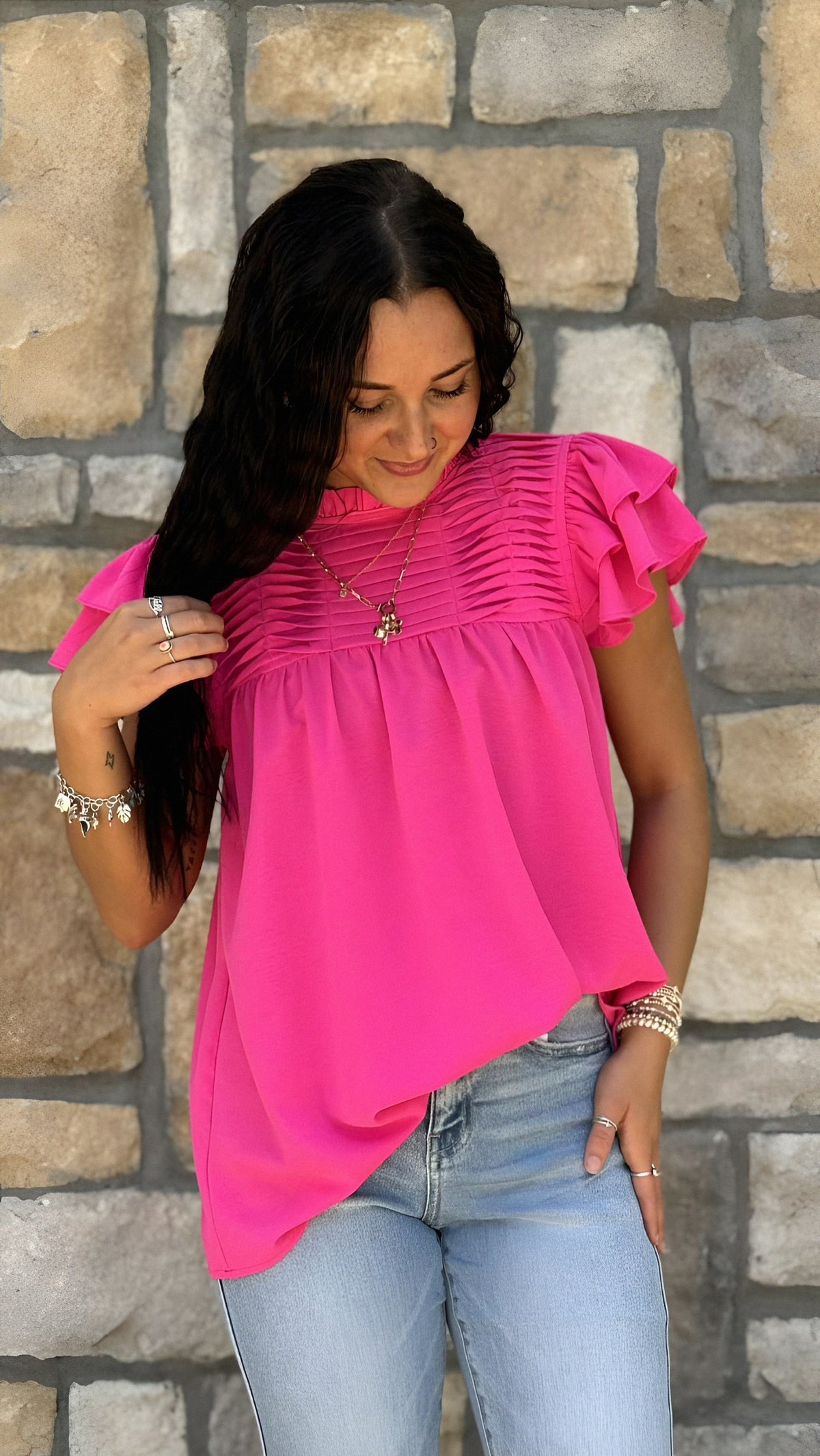 Ruffle Sleeve Pleated Top in 3 Colors