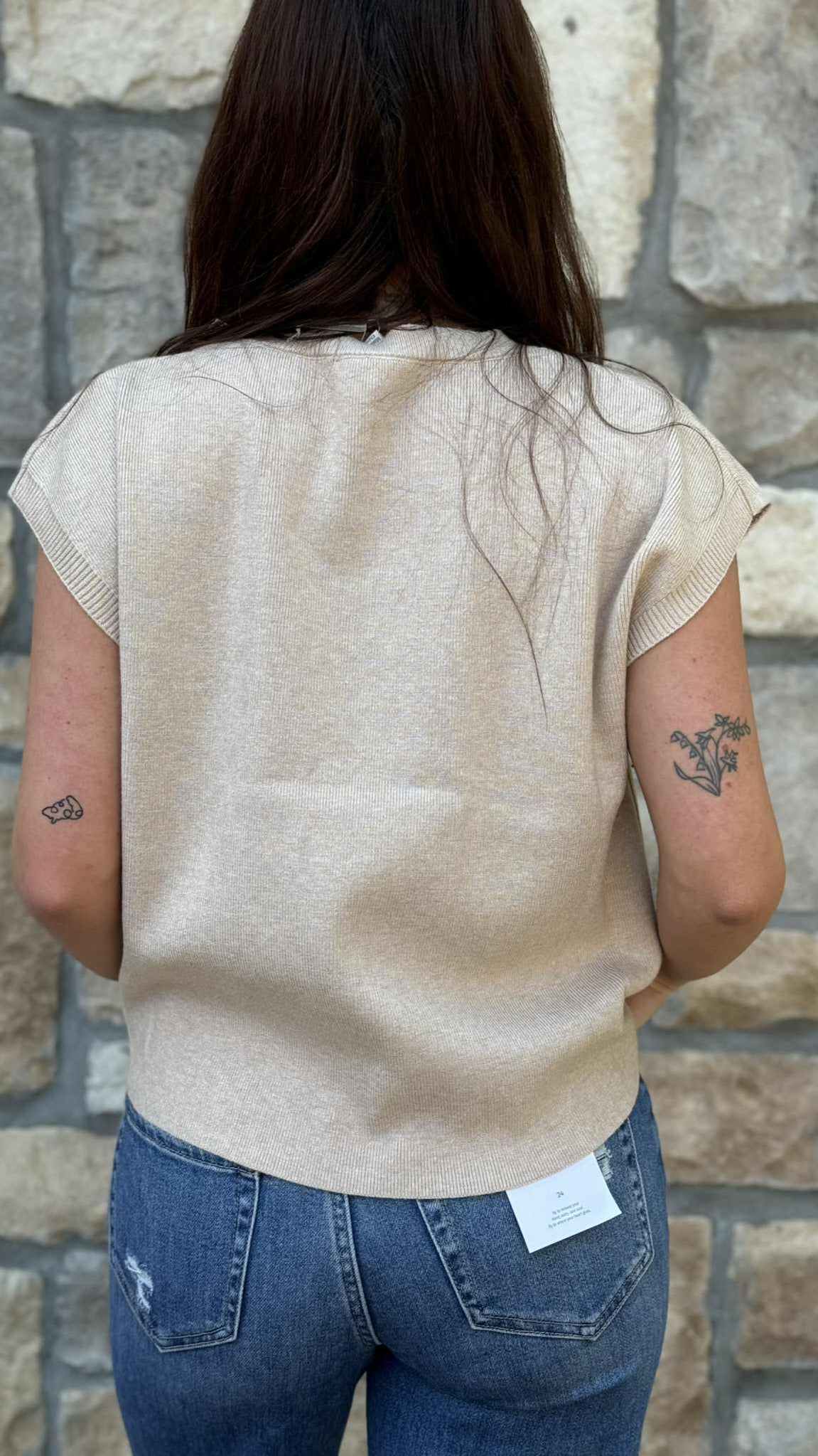 Sleeveless Round Neck Striped Sweater