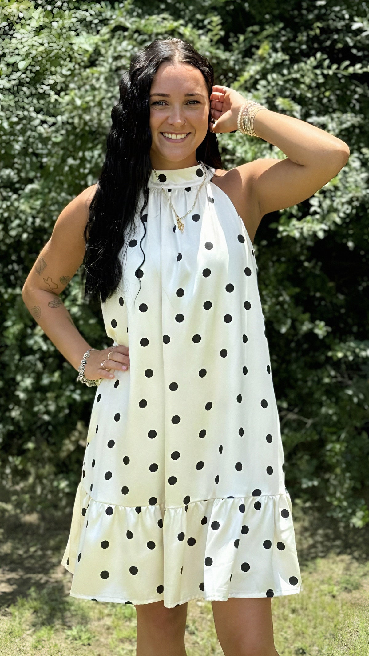 Sleeveless Halter Mini Dress with Polka Dots