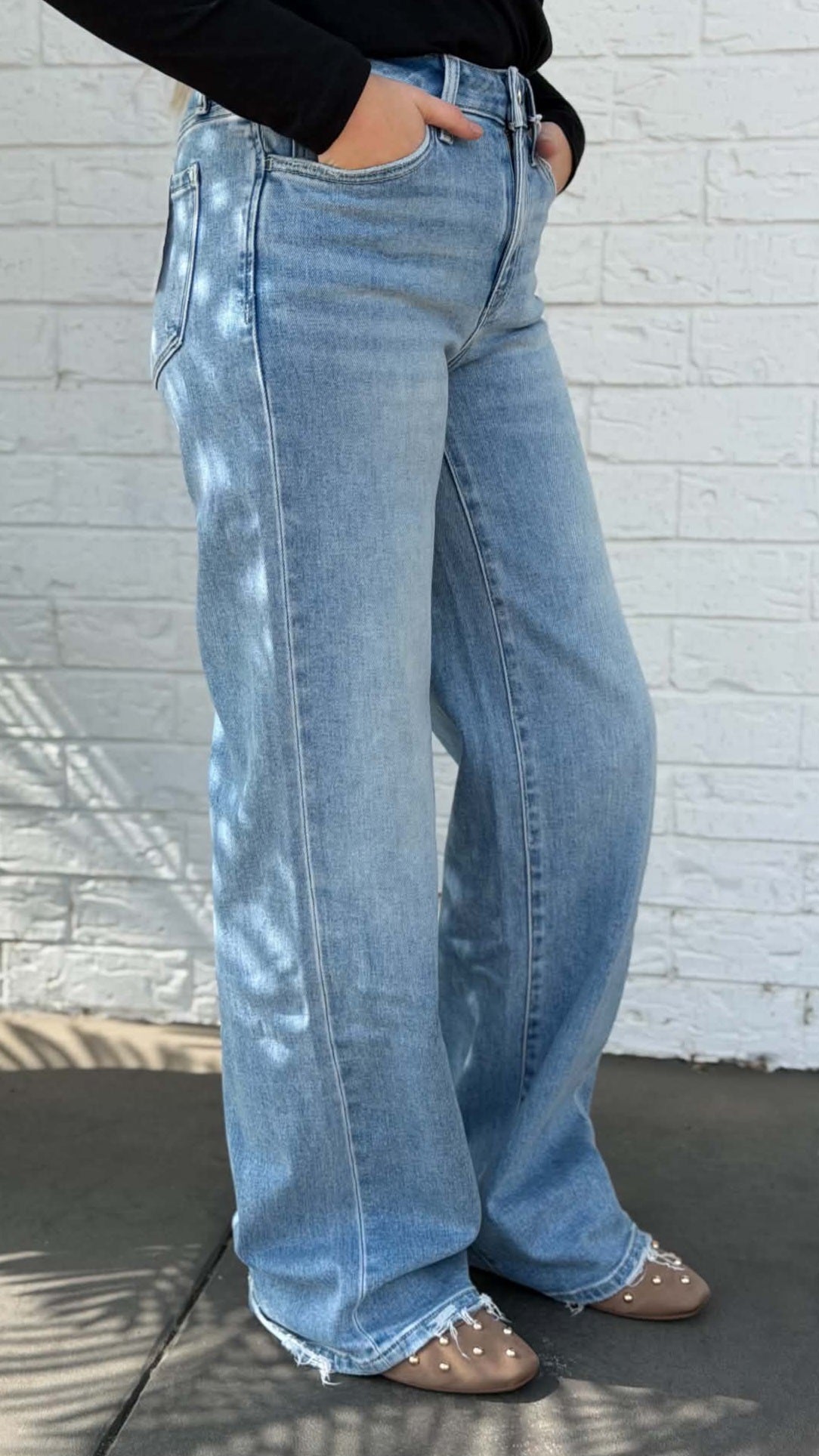 Flying Monkey High Rise Light Wash Wide Jeans F6060