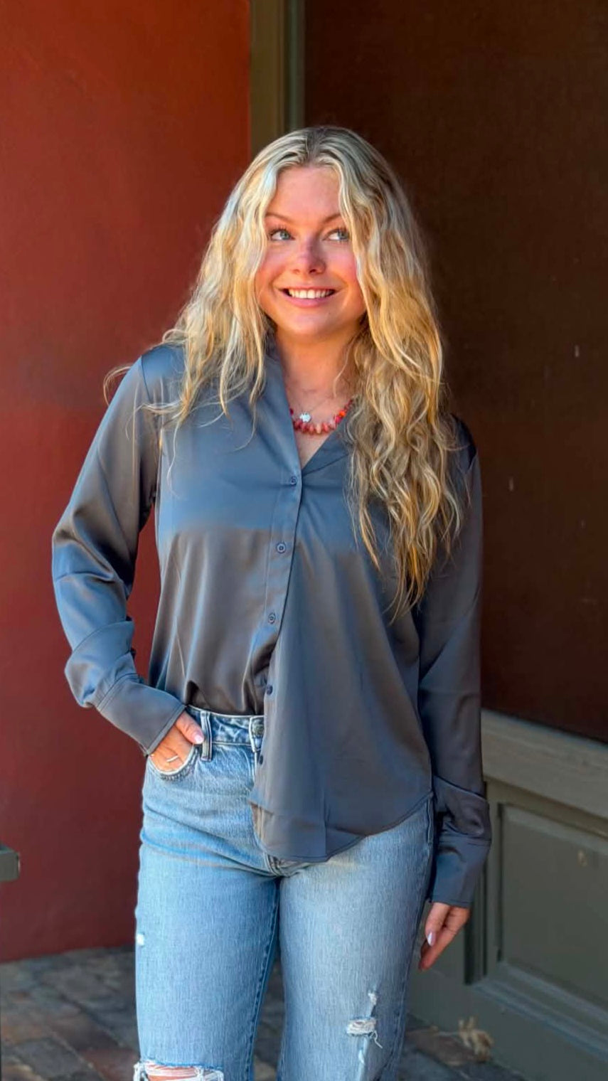 Satin Button Down Top available in 5 Colors