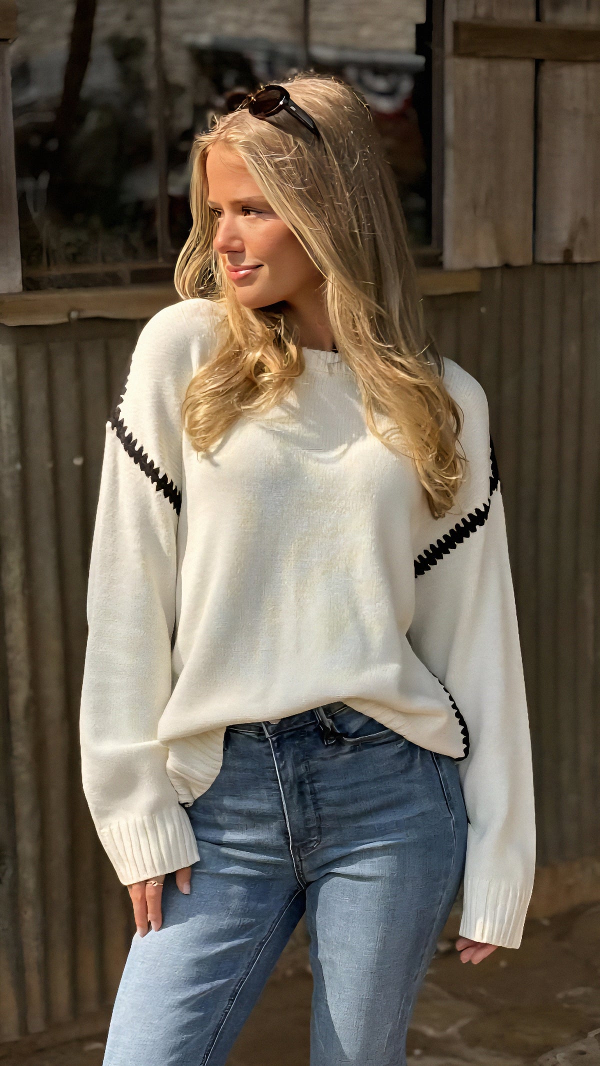 Contrast Trim Knit Sweater in 2 Colors