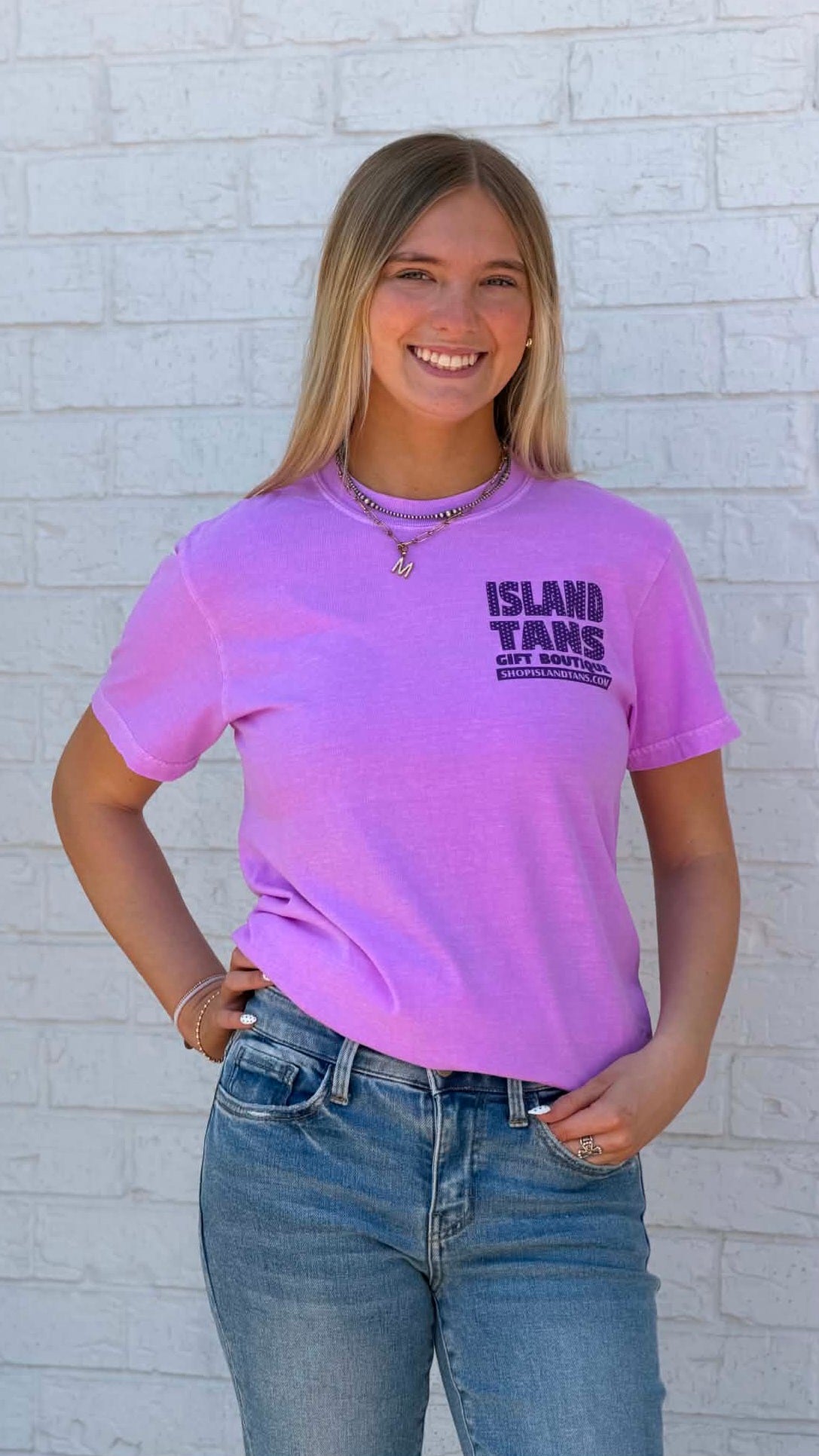 Island Tans Logo Tee- Violet with Purple (Polka Dots)