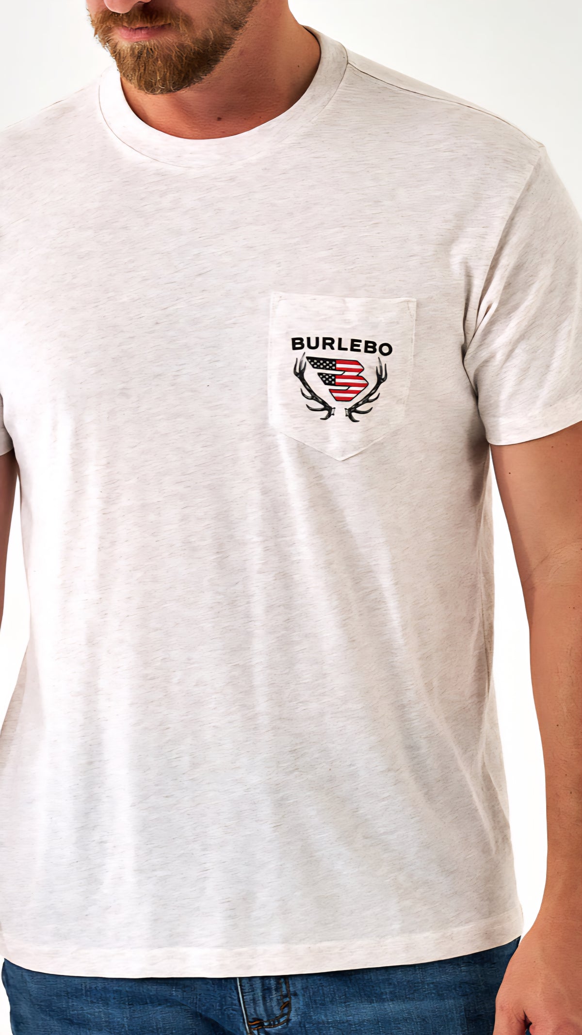 Burlebo Short Sleeve Tee Elk Horn Logo on Heather Oatmeal