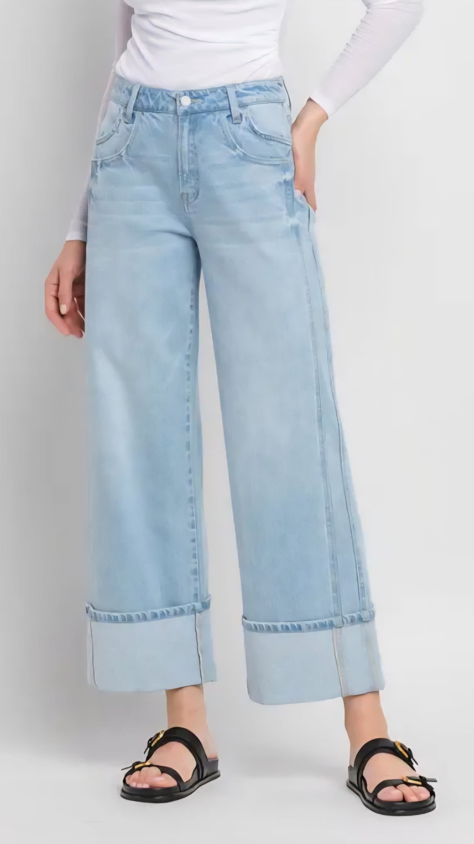 Vervet Kris Super High Rise Cuffed Baggy Wide Leg Jean T6515