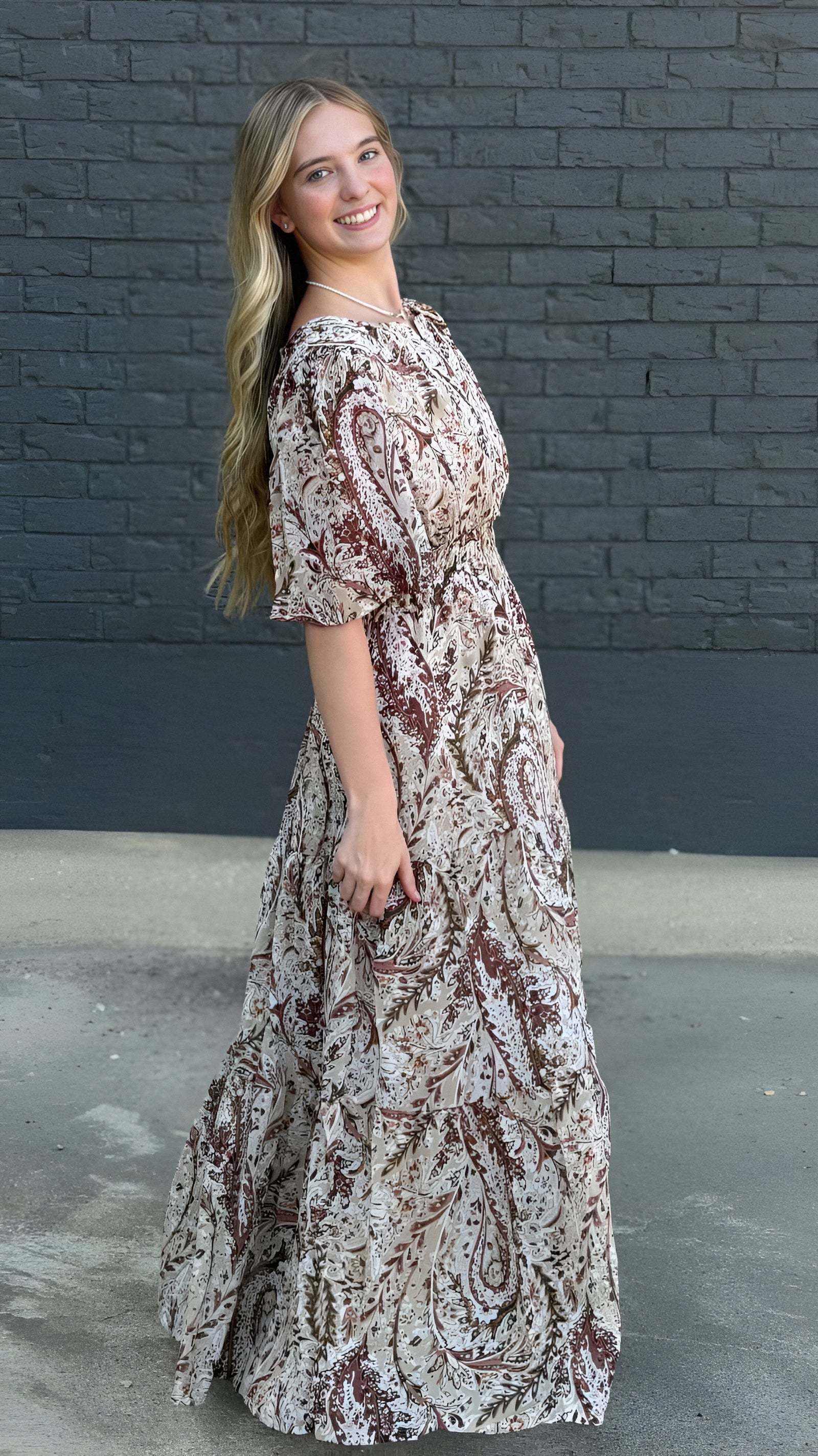 Autumn Slendor Paisley Tiered Maxi Dress in 2 Colors