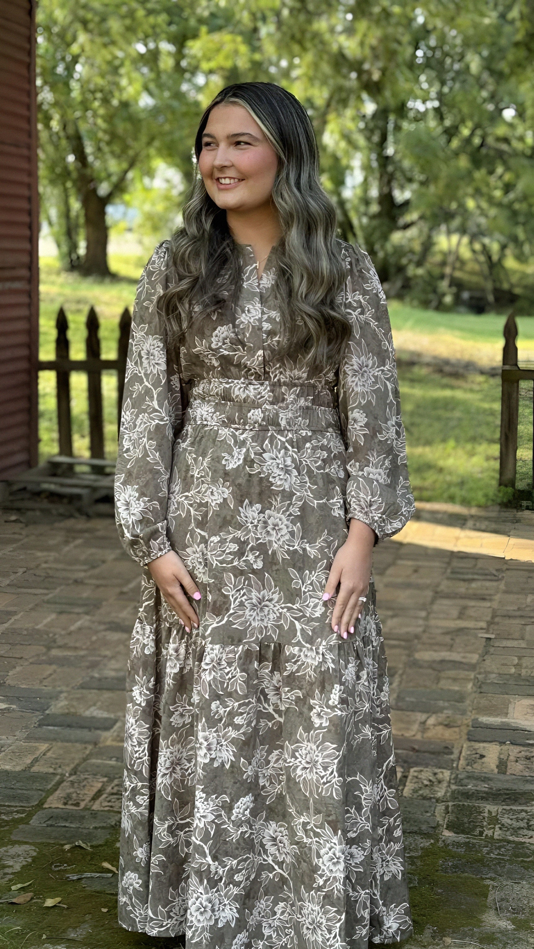 Long Sleeve Woven Tiered Maxi Dress in 2 Colors
