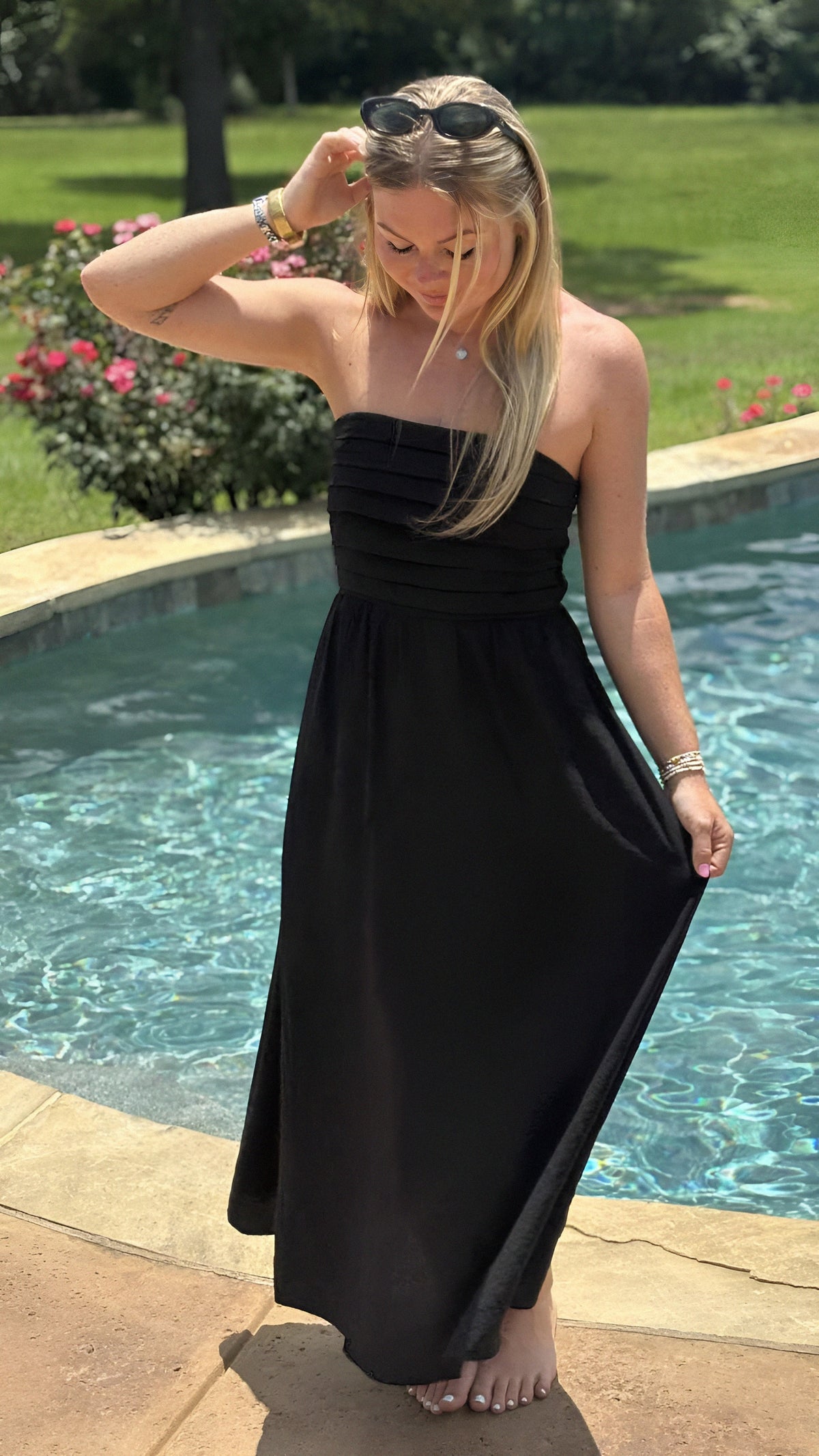 Strapless Midi Sundress in Black