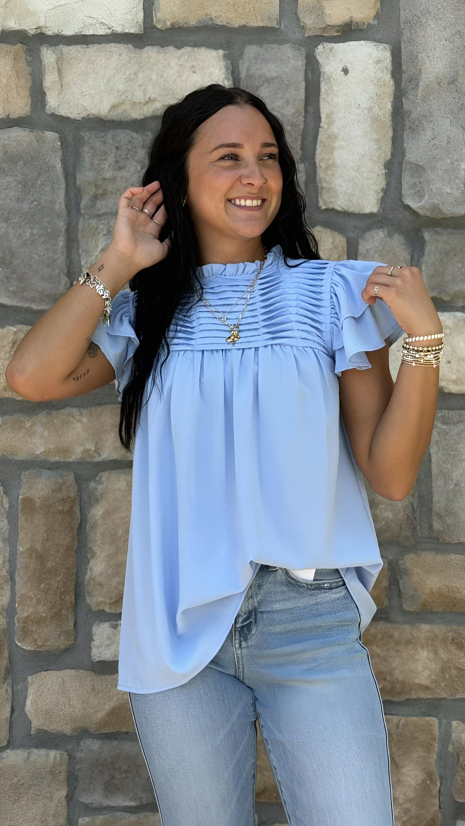 Ruffle Sleeve Pleated Top in 3 Colors