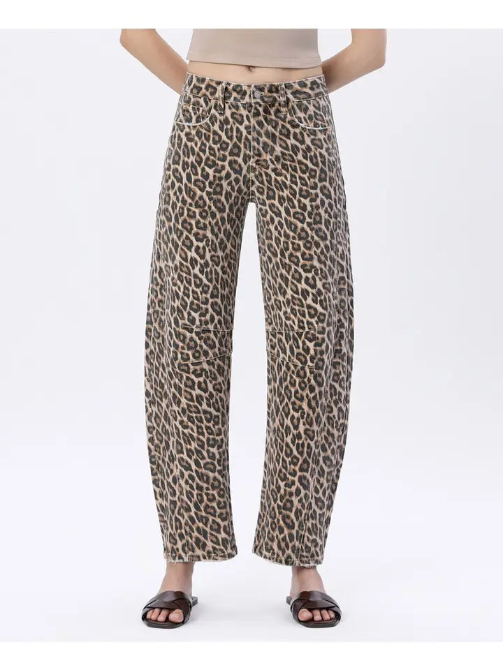 Vervet High Rise Leopard Print Barrel Jeans V3697LPD