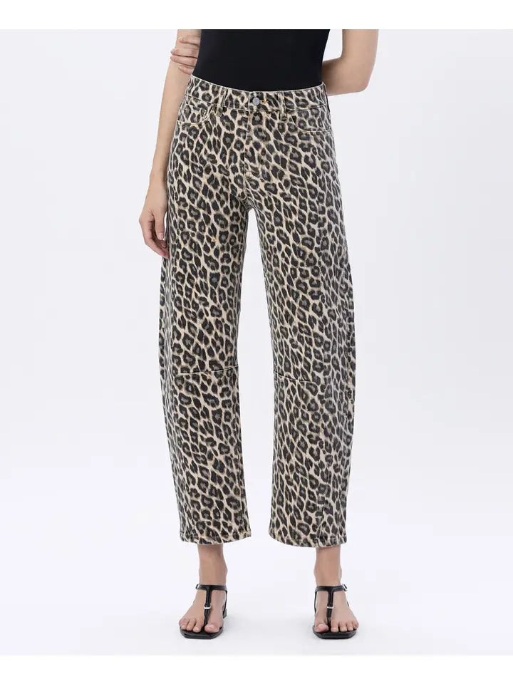 Vervet High Rise Leopard Print Barrel Jeans V3704LPD